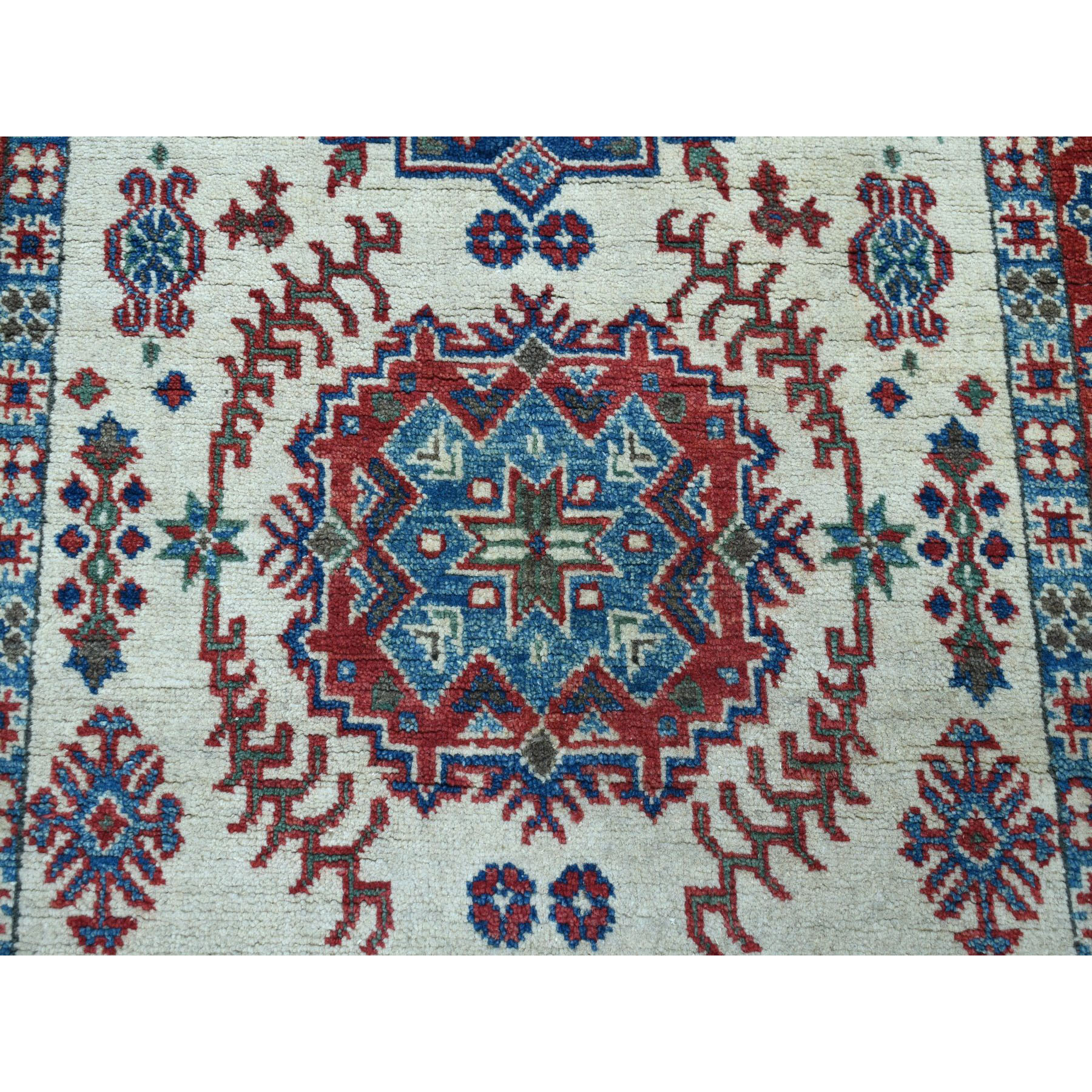 3-4 x5-6  Ivory Geometric Design Kazak Pure Wool Hand-Knotted Oriental Rug 