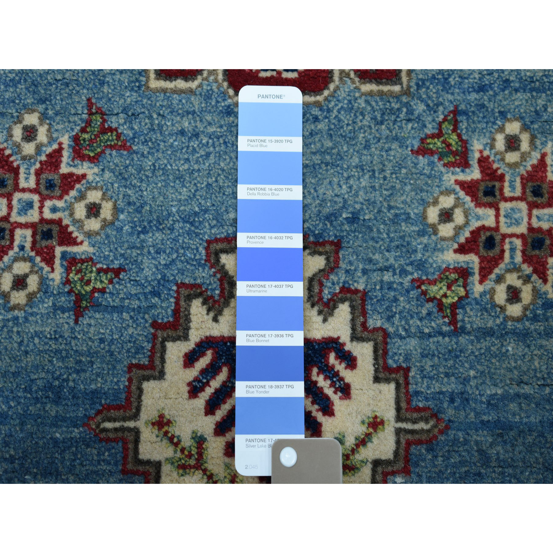 3-2 x5- Blue Geometric Design Kazak Pure Wool Hand-Knotted Oriental Rug 