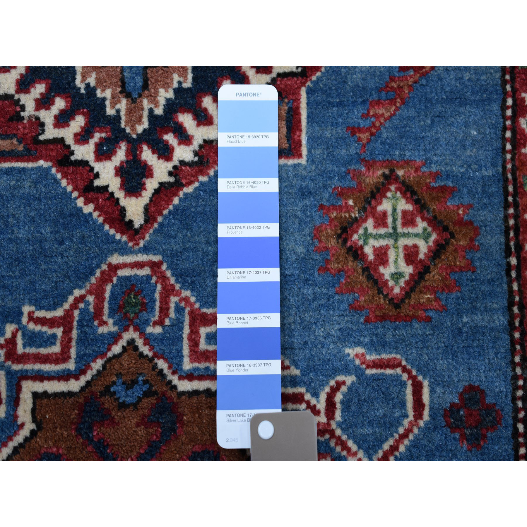 3-2 x4-9  Blue Geometric Design Kazak Pure Wool Hand-Knotted Oriental Rug 