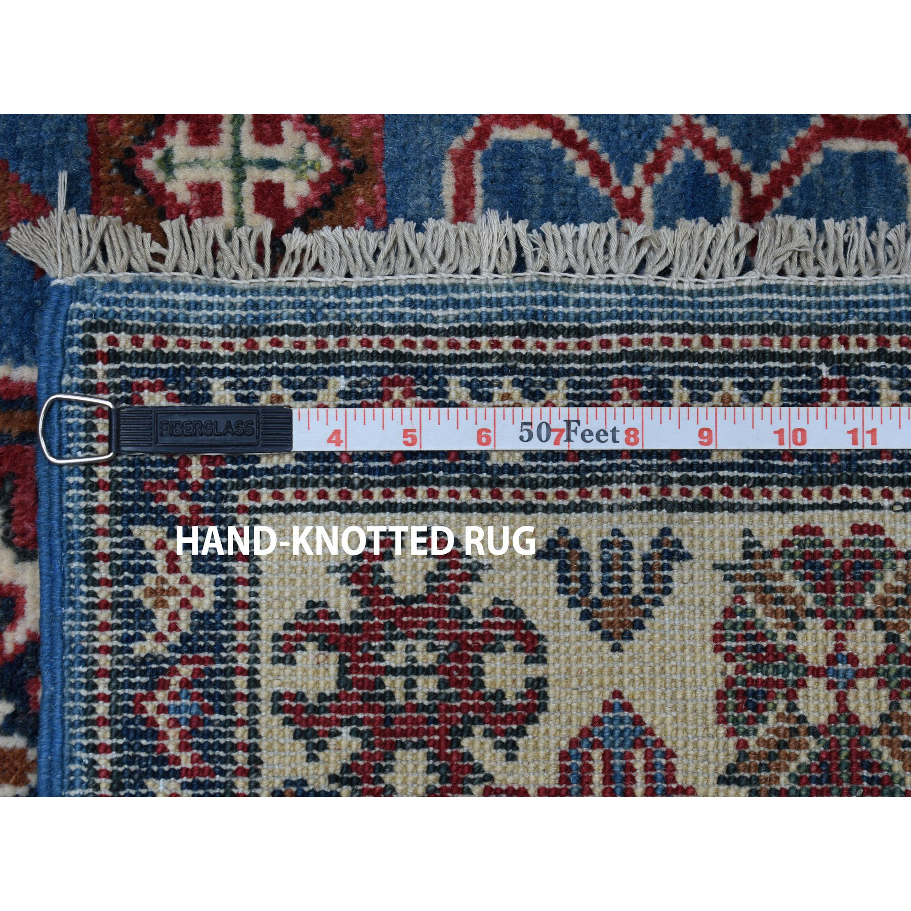 3-2 x4-9  Blue Geometric Design Kazak Pure Wool Hand-Knotted Oriental Rug 