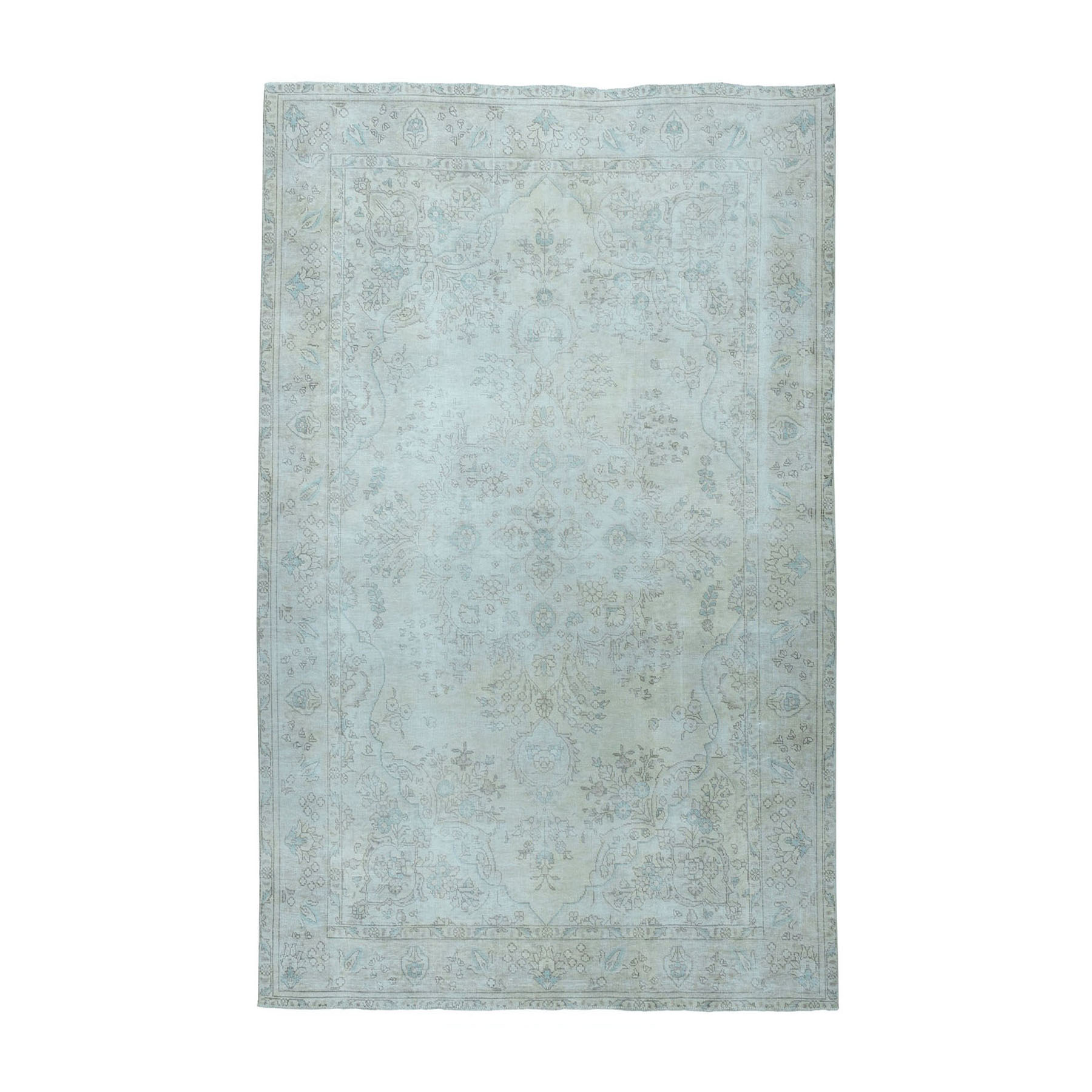 6-3 x9-5  Vintage White Wash Tabriz Worn Wool Hand-Knotted Oriental Rug 