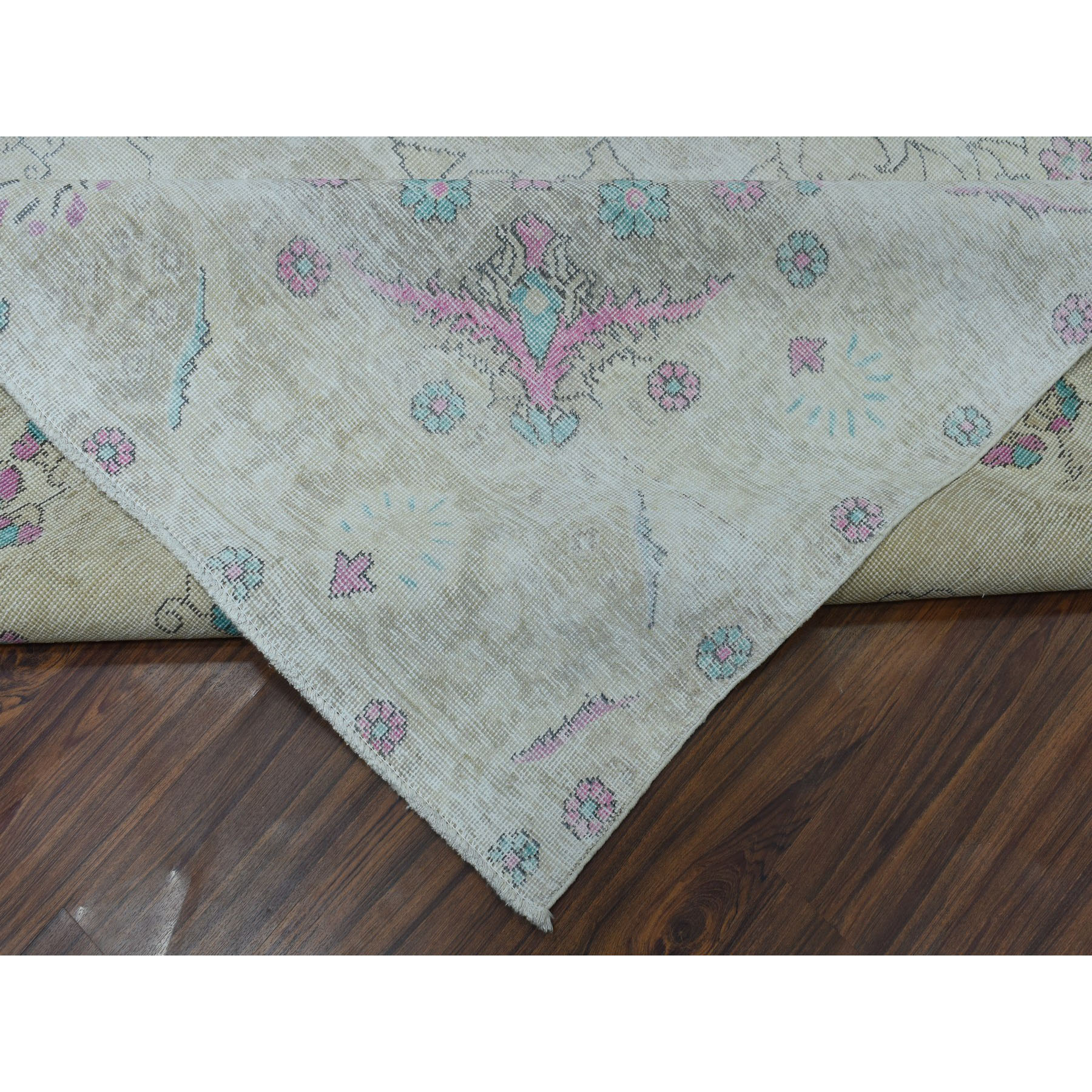 9-3 x11-7  Vintage White Wash Tabriz Worn Wool Hand-Knotted Oriental Rug 
