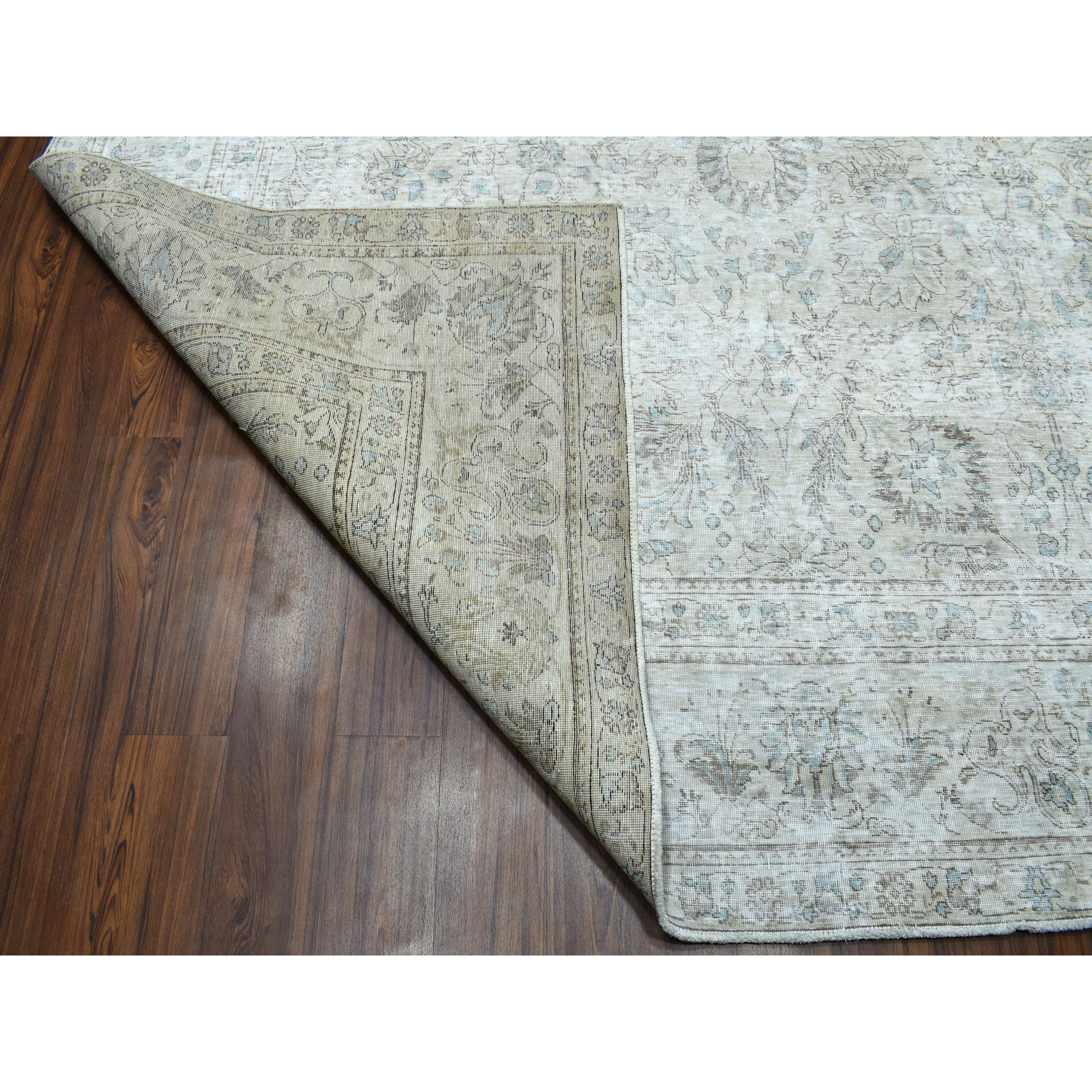 9-3 x15-3  Oversized Vintage White Wash Tabriz Worn Wool Hand-Knotted Oriental Rug 