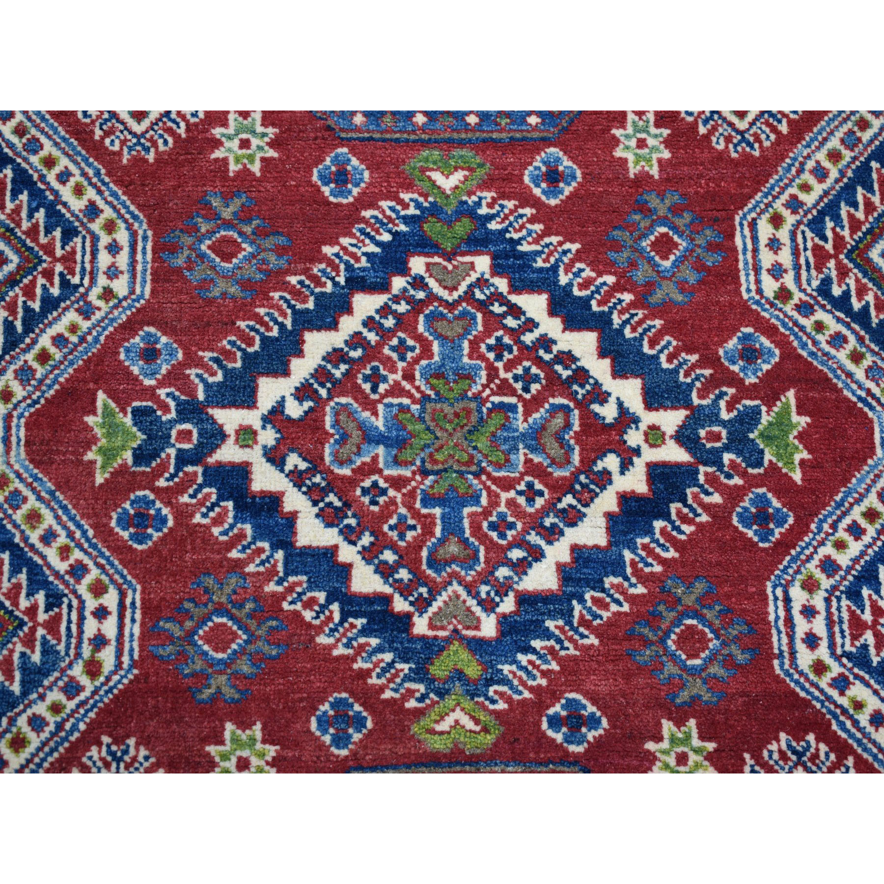 4-1 x5-9  Red Kazak Geometric Design Pure Wool Hand-Knotted Oriental Rug 