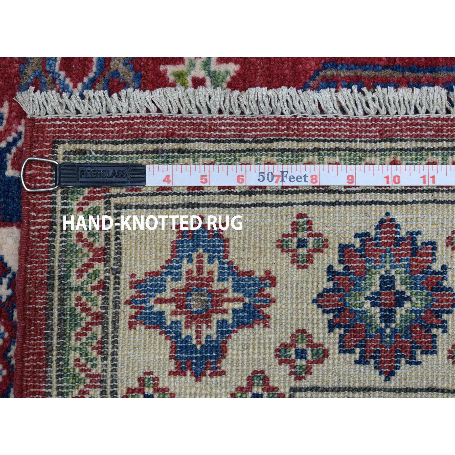 4-1 x5-9  Red Kazak Geometric Design Pure Wool Hand-Knotted Oriental Rug 