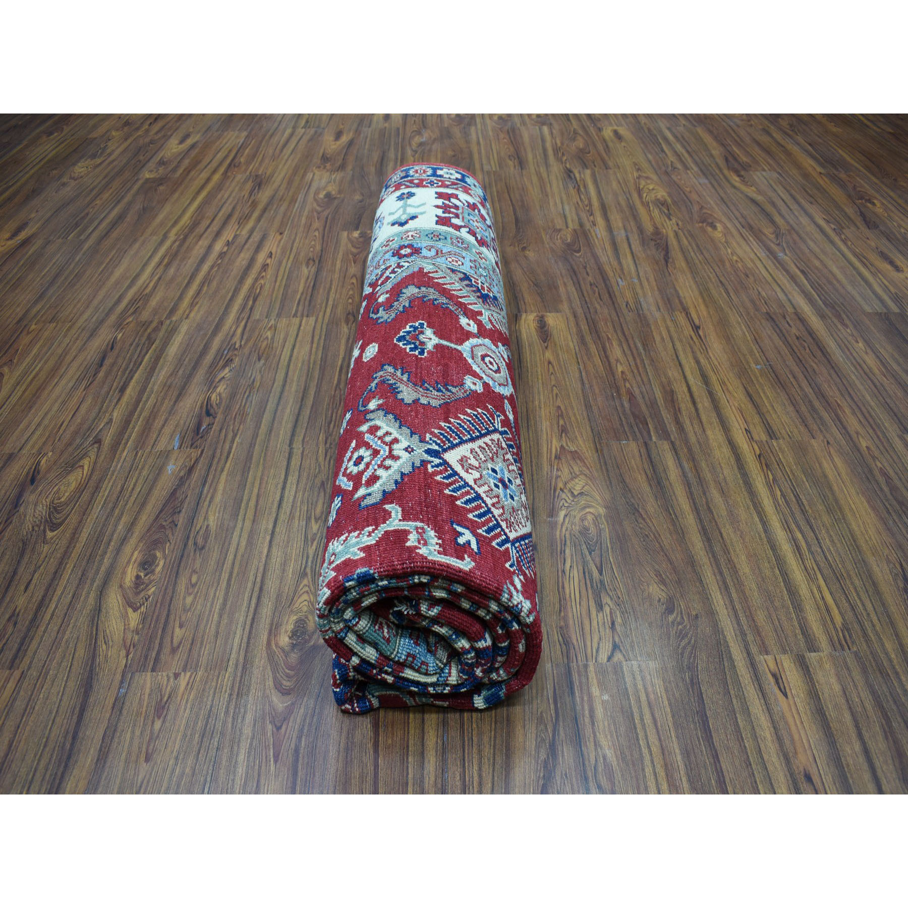 8-1 x9-7  Red Kazak Geometric Design Pure Wool Hand-Knotted Oriental Rug 
