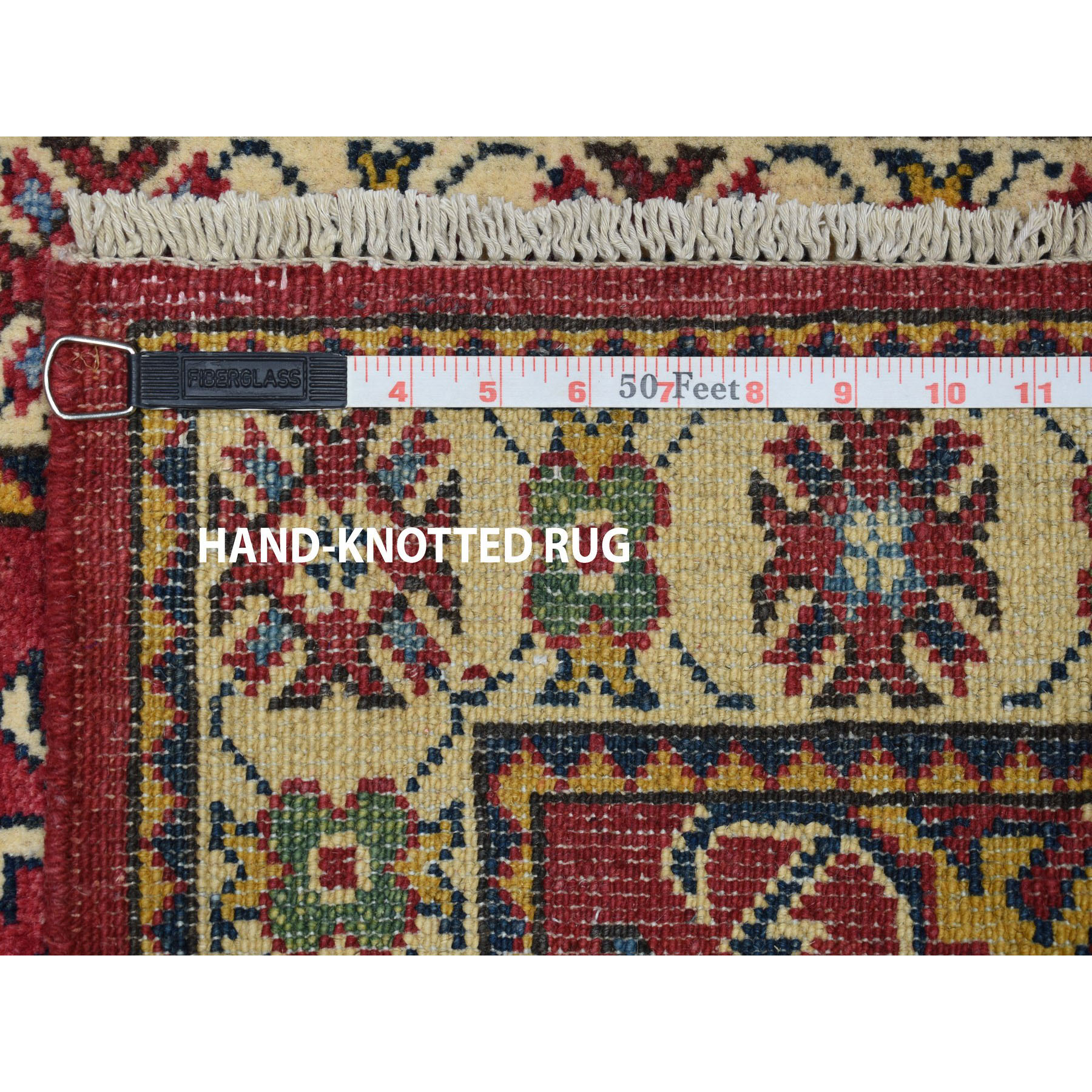 2-x3- Red Kazak Geometric Design Pure Wool Hand-Knotted Oriental Rug 