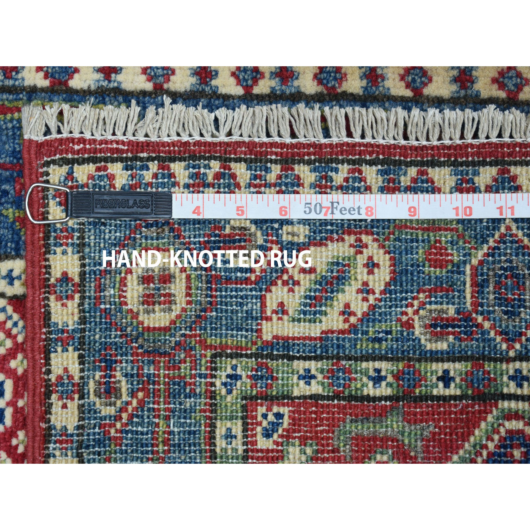 2-x2-10  Red Kazak Geometric Design Pure Wool Hand-Knotted Oriental Rug 