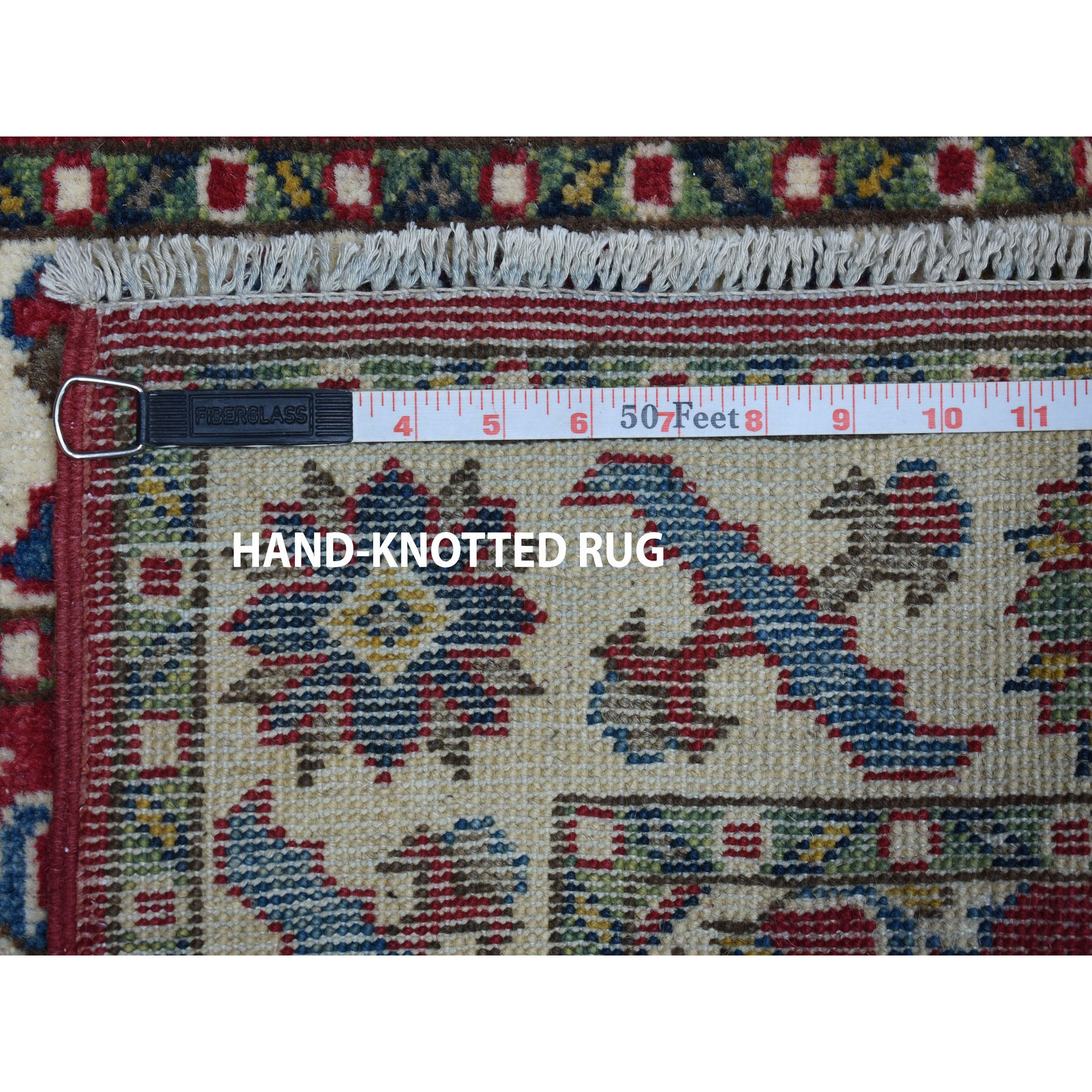 2-x3- Red Kazak Geometric Design Pure Wool Hand-Knotted Oriental Rug 