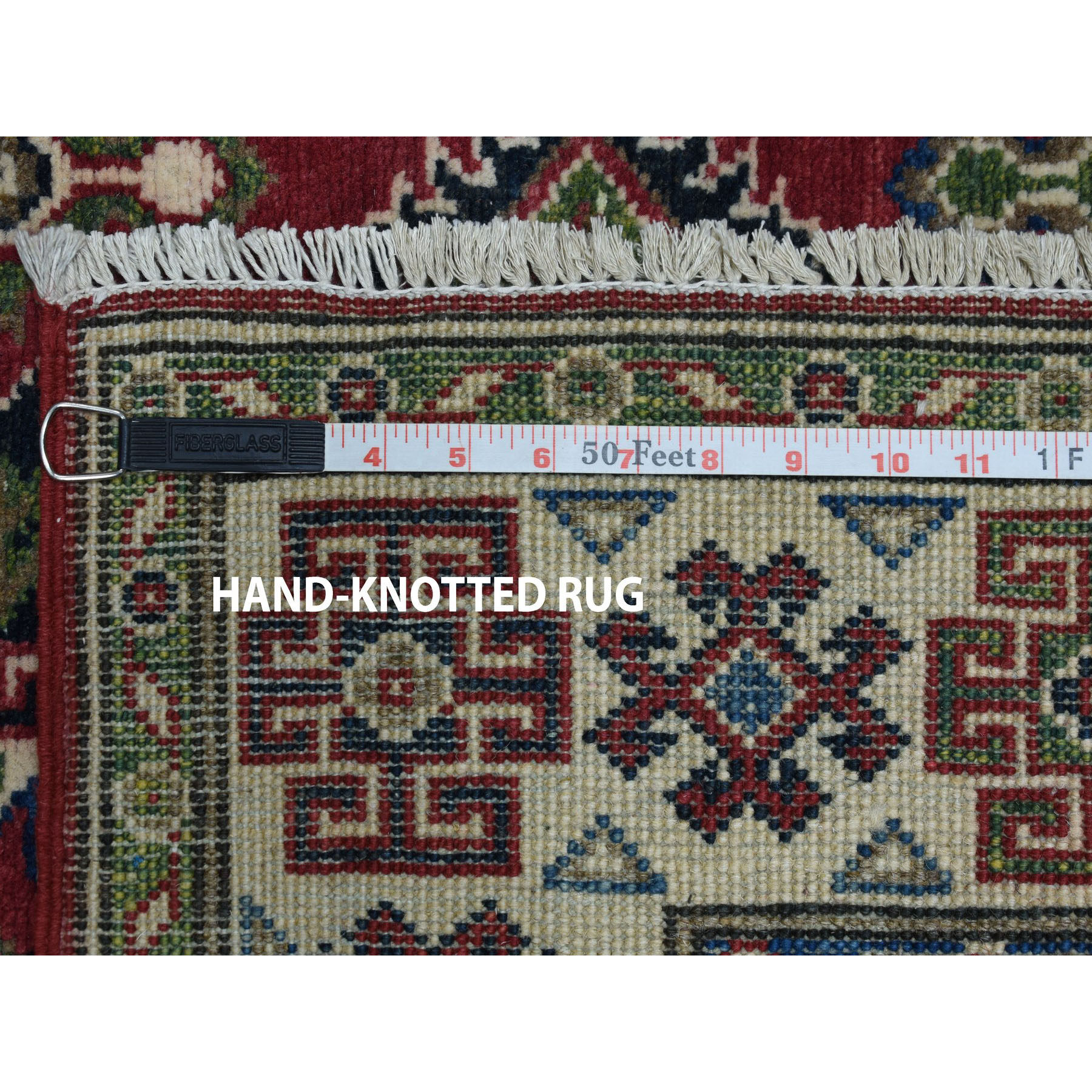3-4 x4-10  Red Geometric Design Kazak Pure Wool Hand-Knotted Oriental Rug 