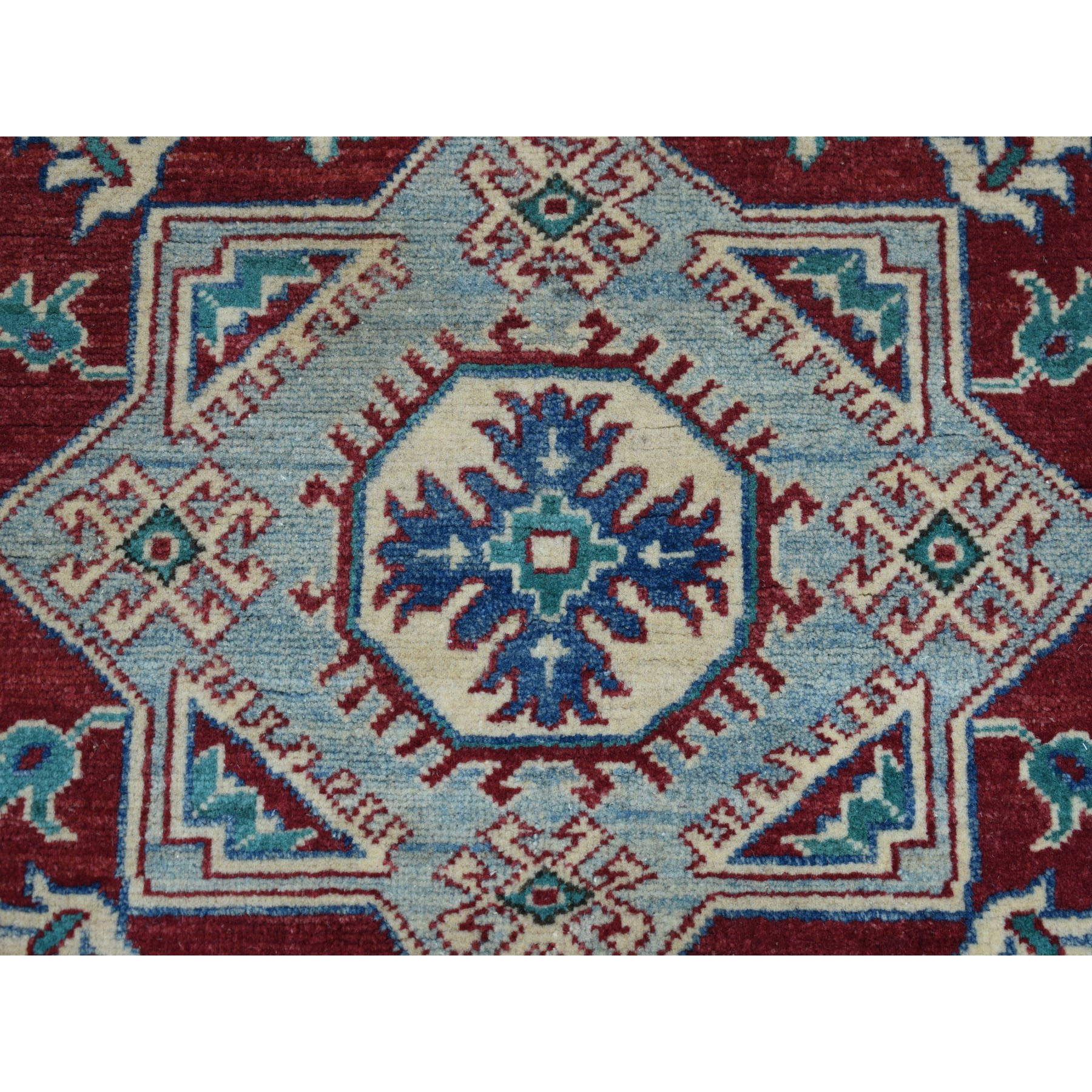 3-5 x5- Red Geometric Design Kazak Pure Wool Hand-Knotted Oriental Rug 