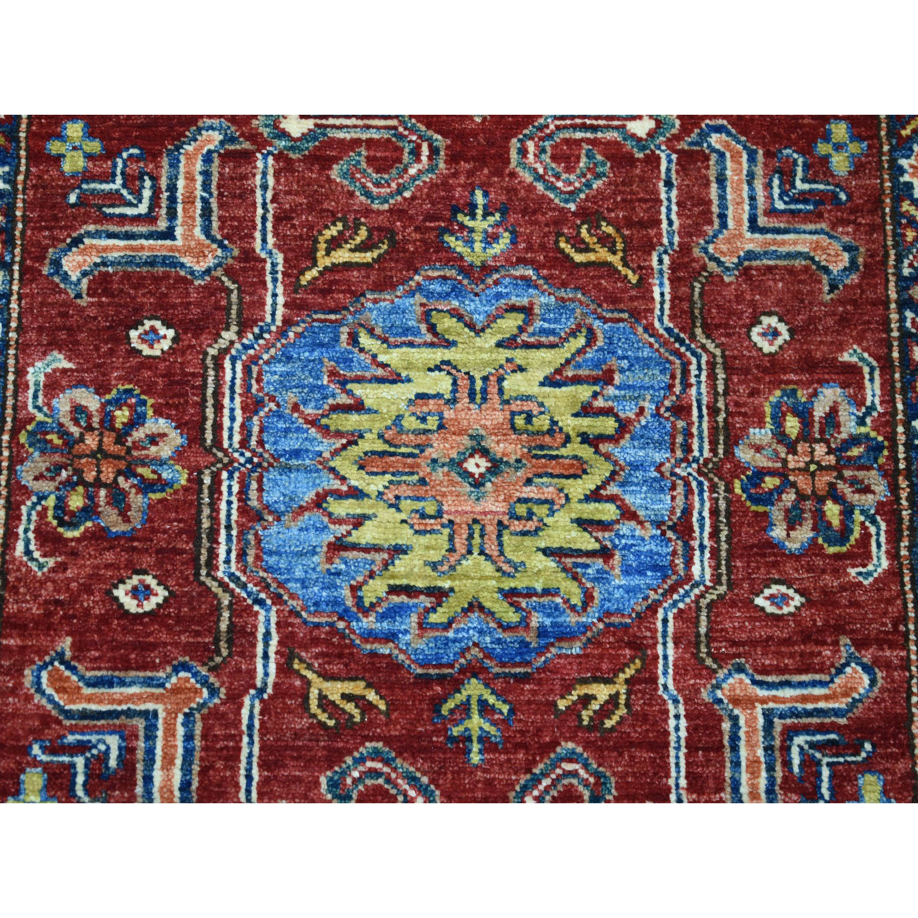 3-4 x13-2  Red Super Kazak Pure Wool Geometric Design Hand-Knotted Runner Oriental Rug 