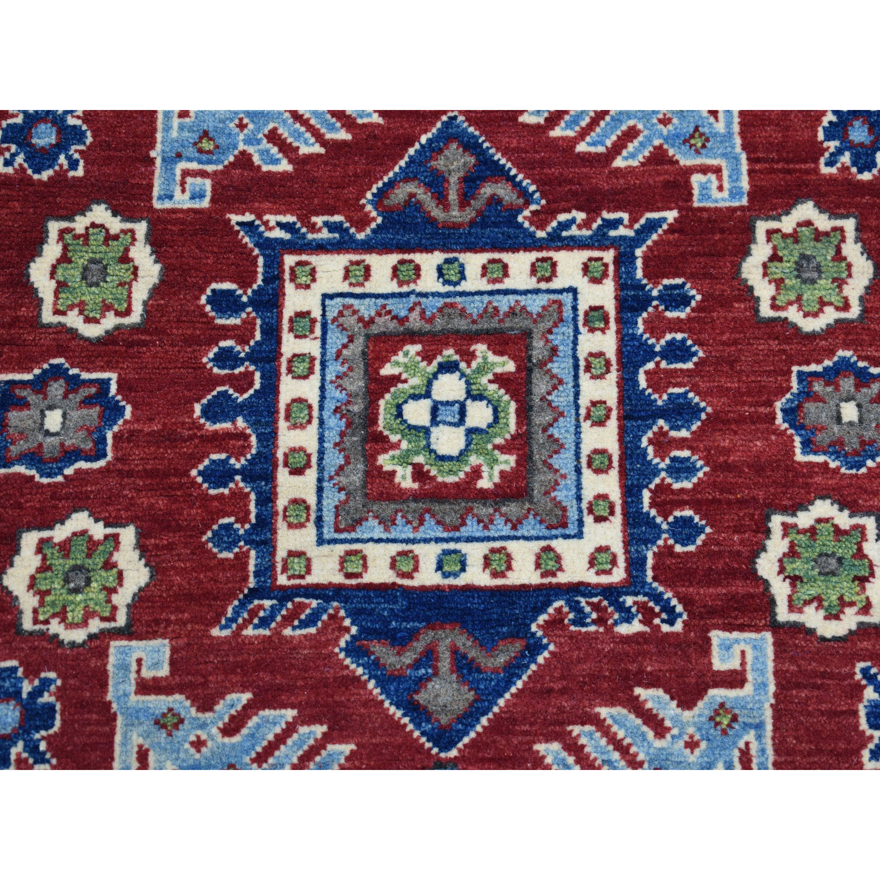 3-2 x4-9  Red Geometric Design Kazak Pure Wool Hand-Knotted Oriental Rug 
