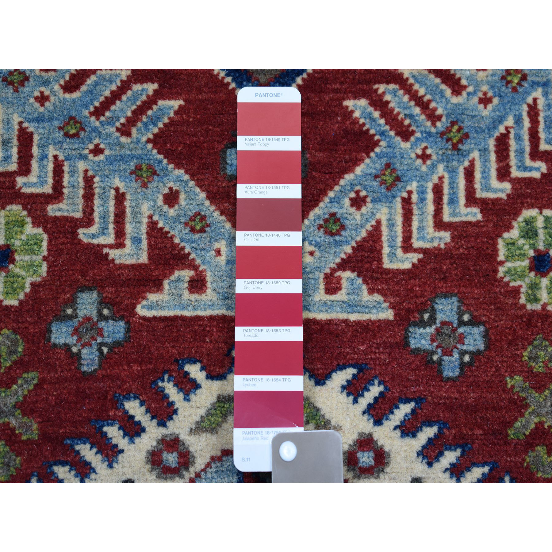 3-2 x4-9  Red Geometric Design Kazak Pure Wool Hand-Knotted Oriental Rug 