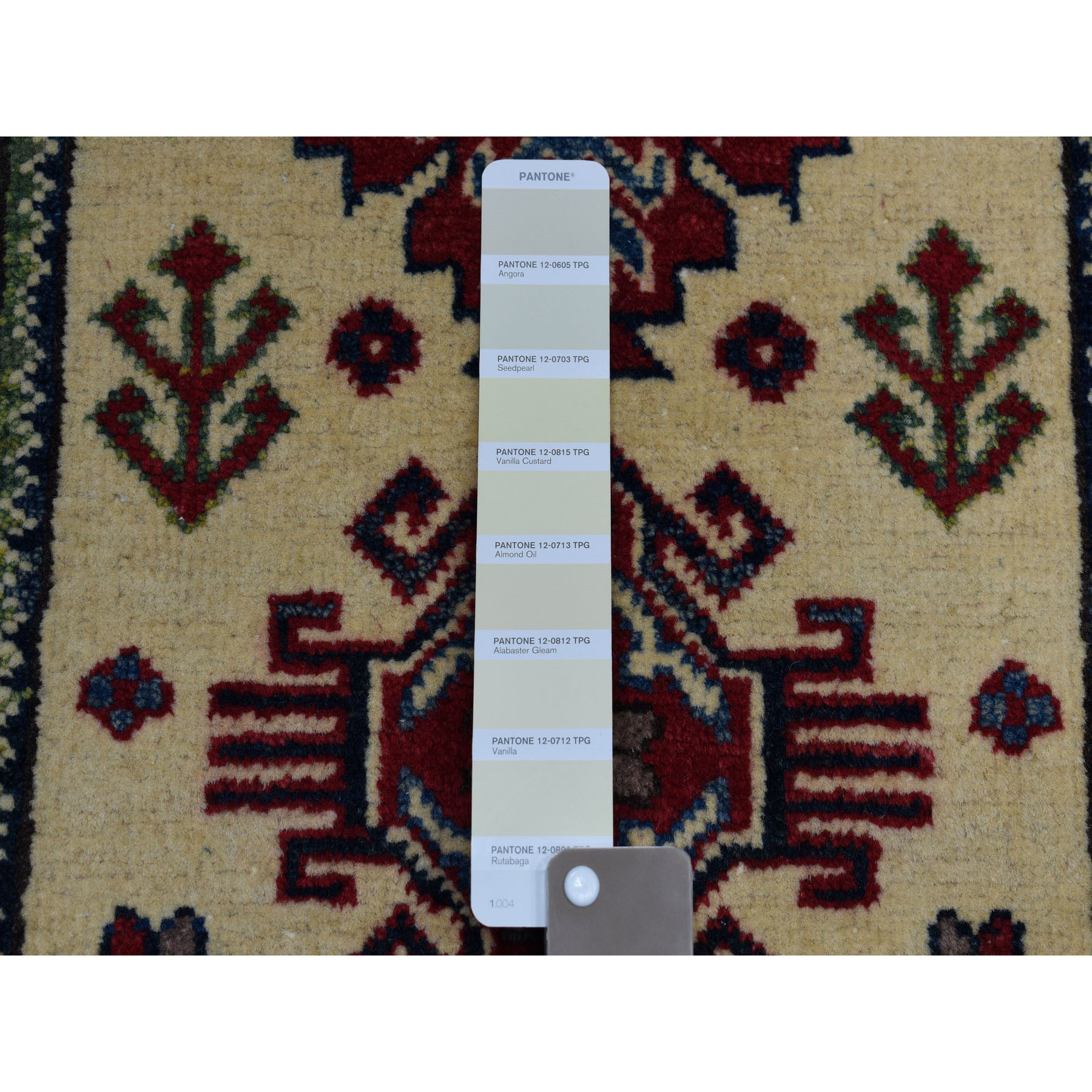 2-x3- Ivory Geometric Design Kazak Pure Wool Hand-Knotted Oriental Rug 