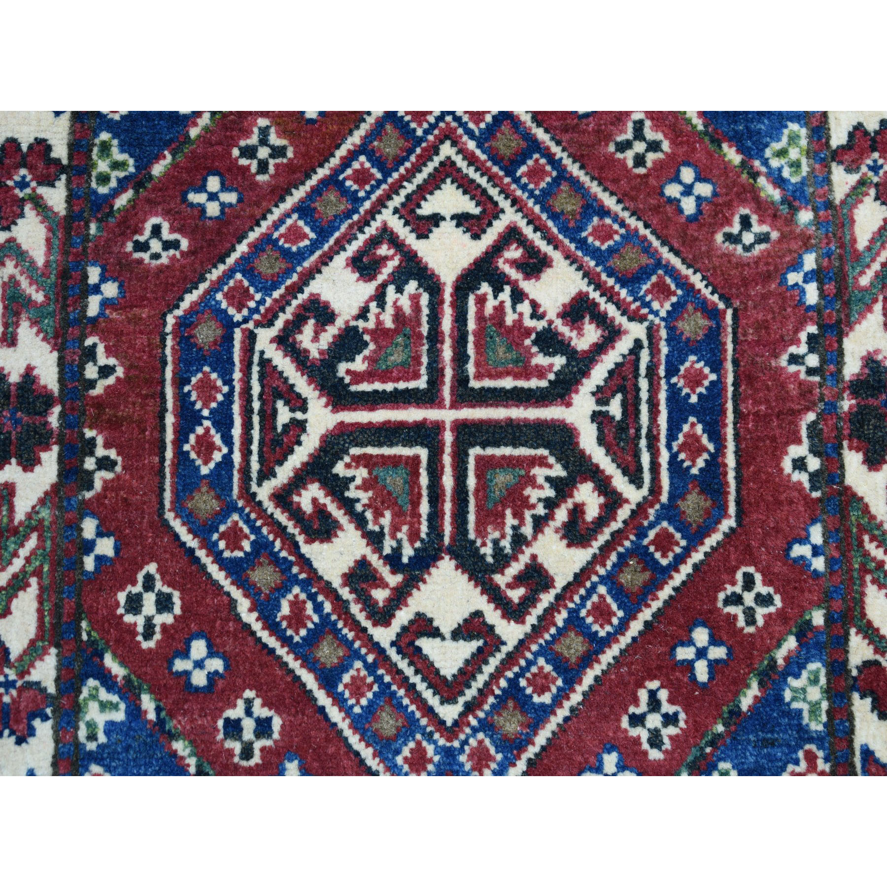 2-x2-9  Red Geometric Design Kazak Pure Wool Hand-Knotted Oriental Rug 
