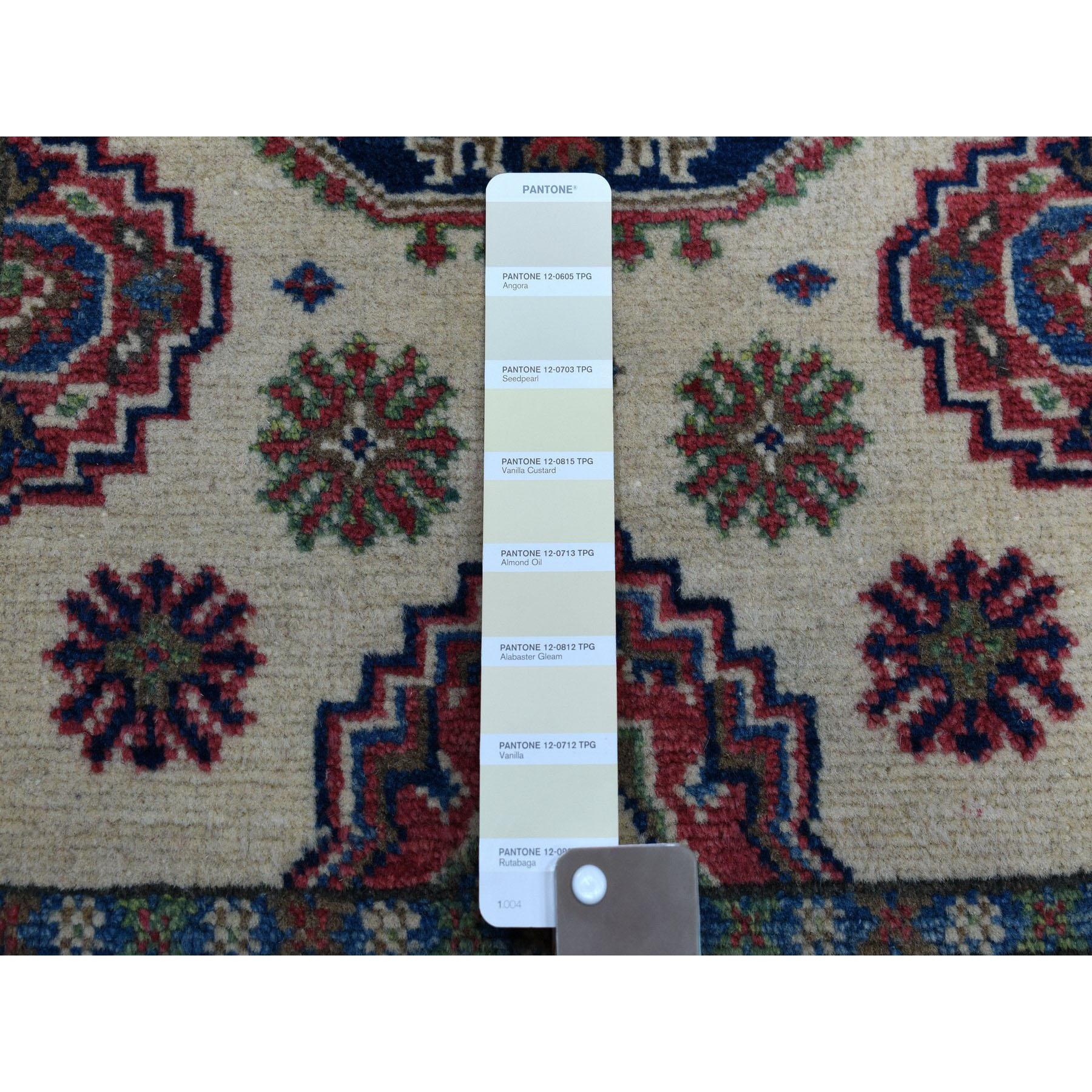 2-x2-10  Ivory Geometric Design Kazak Pure Wool Hand-Knotted Oriental Rug 