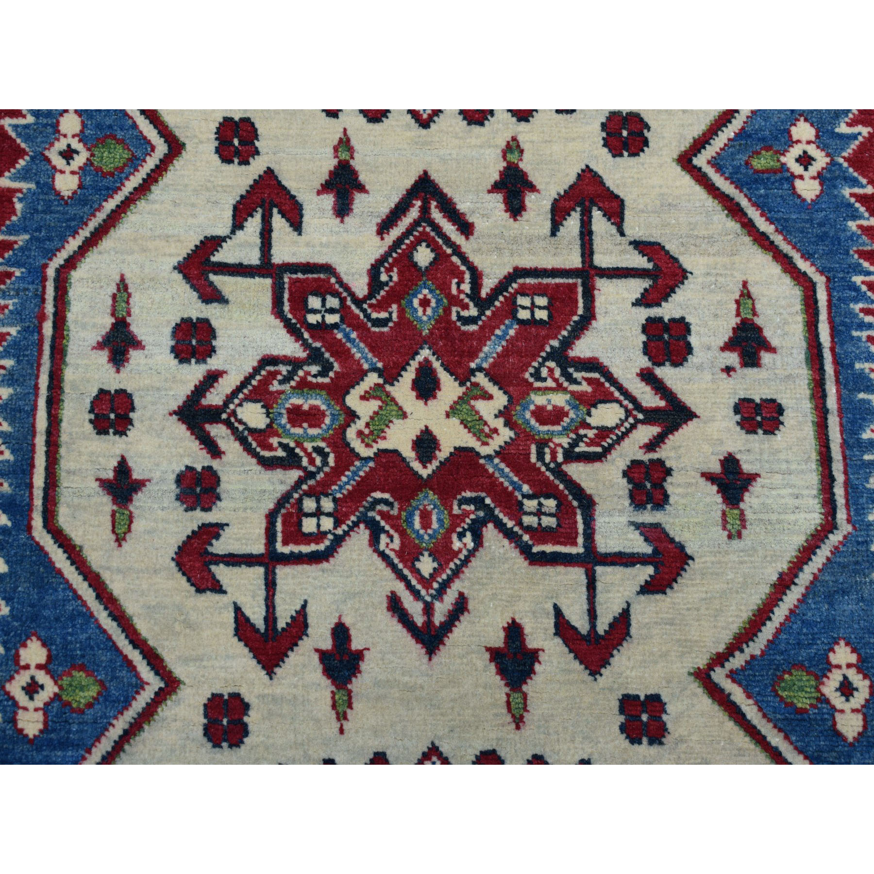 4-2 x6- Ivory Geometric Design Kazak Pure Wool Hand-Knotted Oriental Rug 
