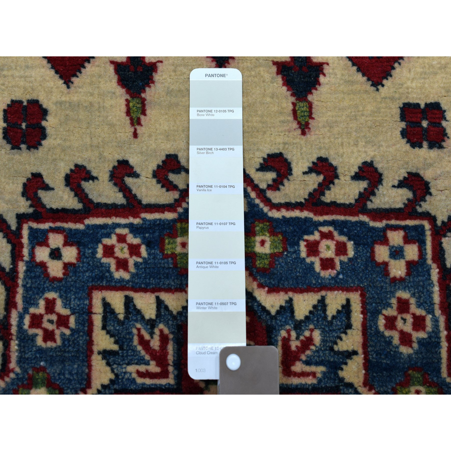 4-2 x6- Ivory Geometric Design Kazak Pure Wool Hand-Knotted Oriental Rug 