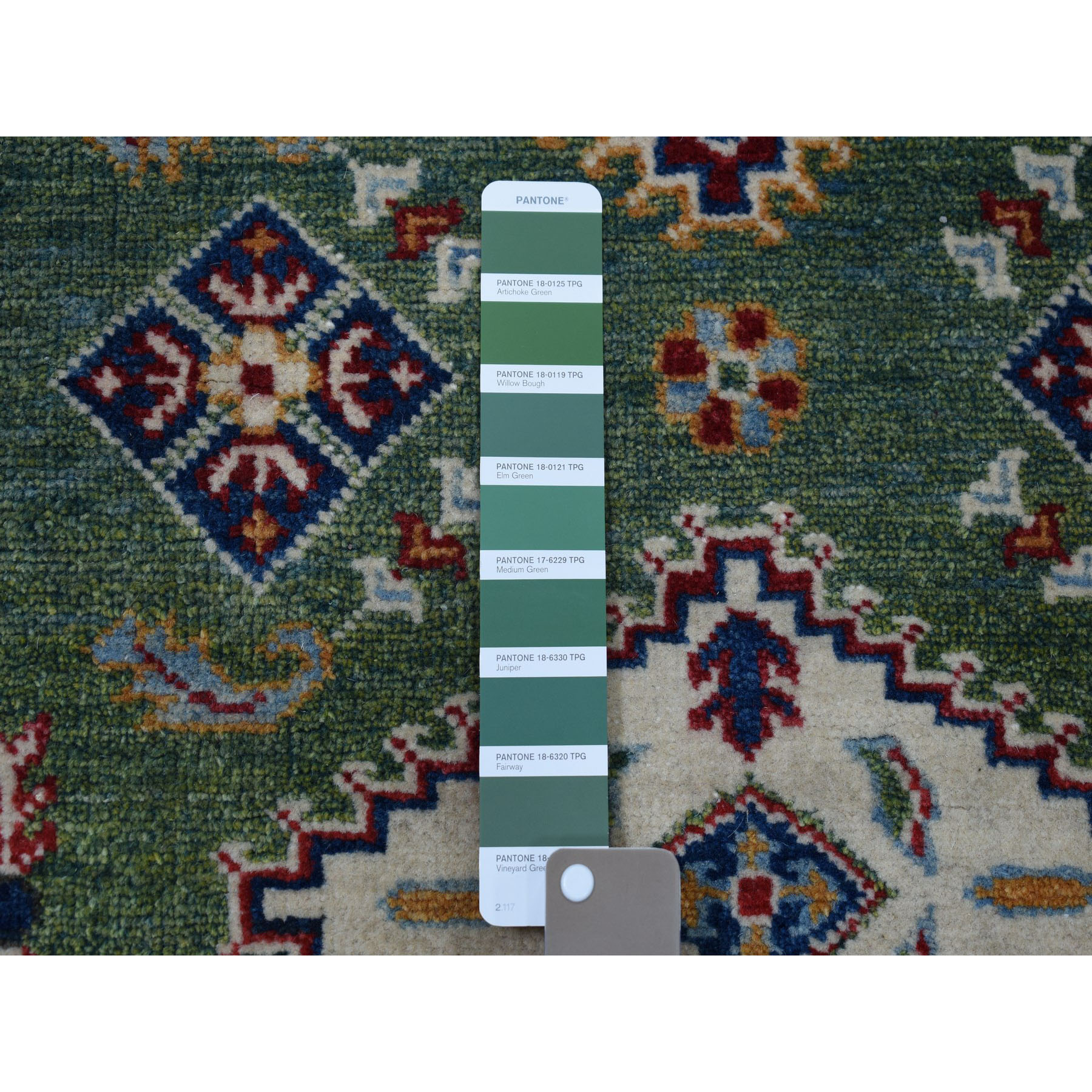 2-10 x9-5  Green Geometric Design Kazak Pure Wool Hand-Knotted Runner Oriental Rug 