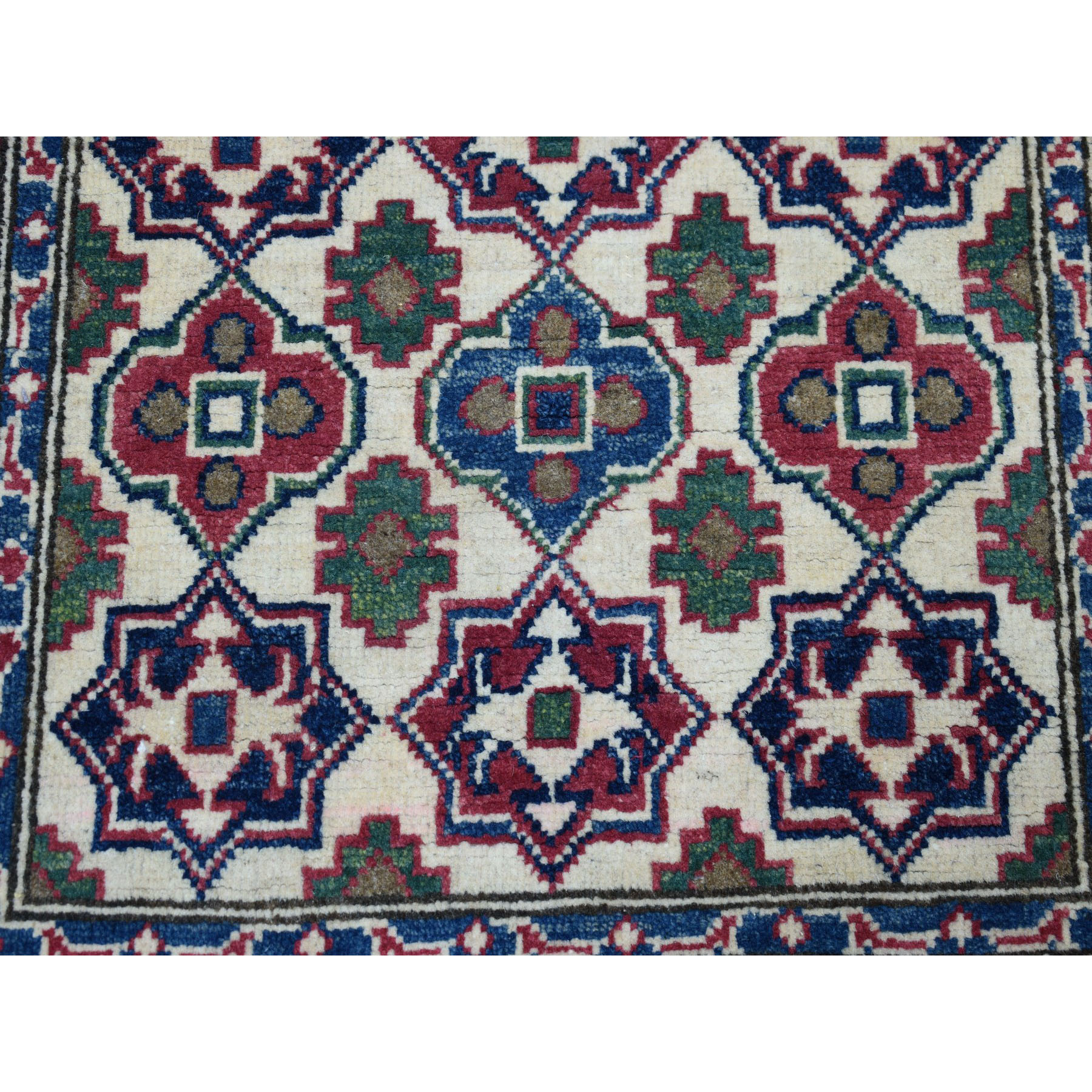 2-9 x9-8  Ivory Geometric Design Kazak Runner Pure Wool Hand-Knotted Oriental Rug 