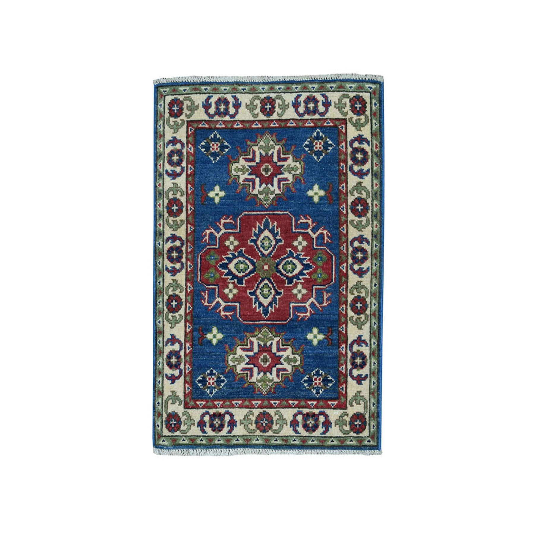 2-x2-9  Blue Geometric Design Kazak Pure Wool Hand-Knotted Oriental Rug 