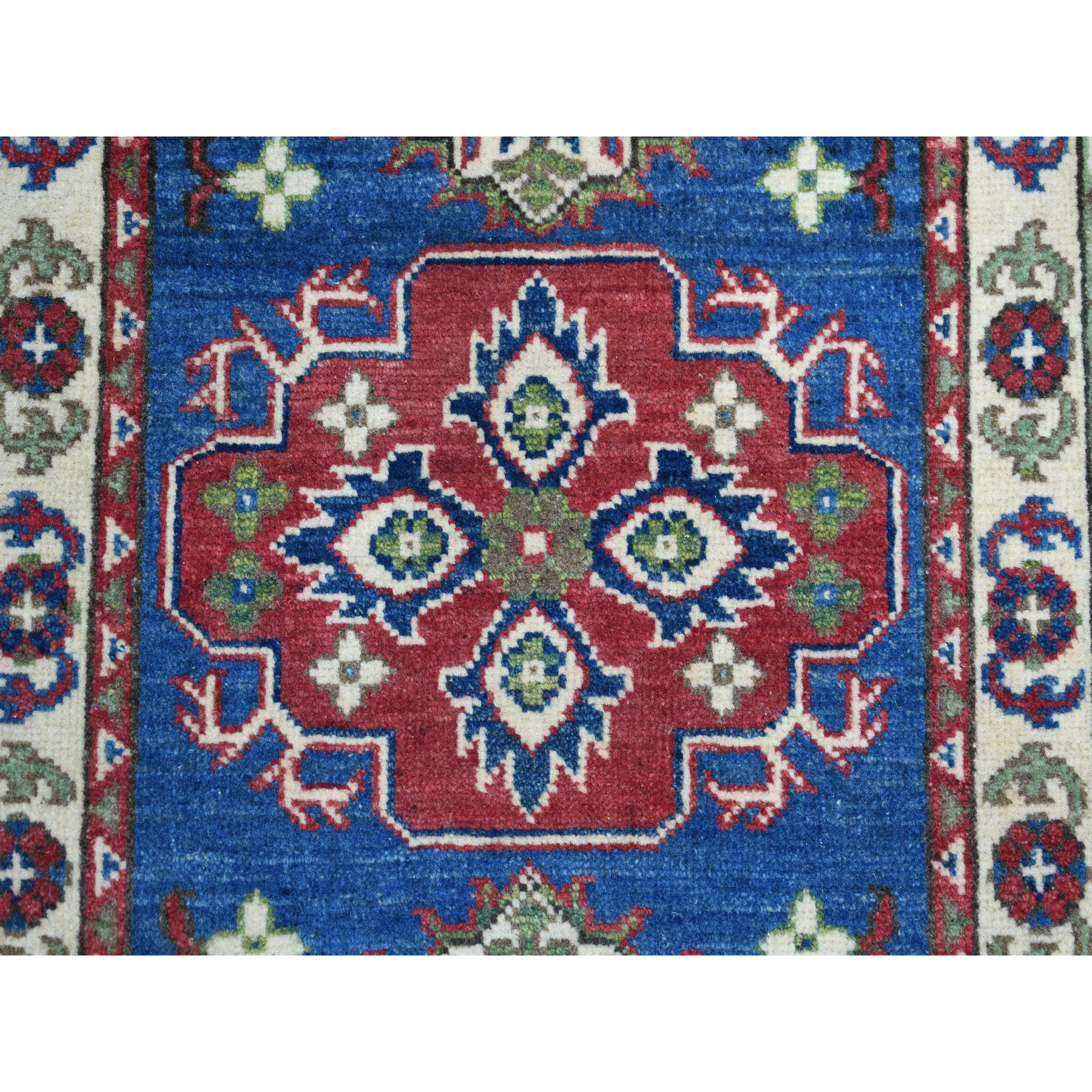 2-x2-9  Blue Geometric Design Kazak Pure Wool Hand-Knotted Oriental Rug 