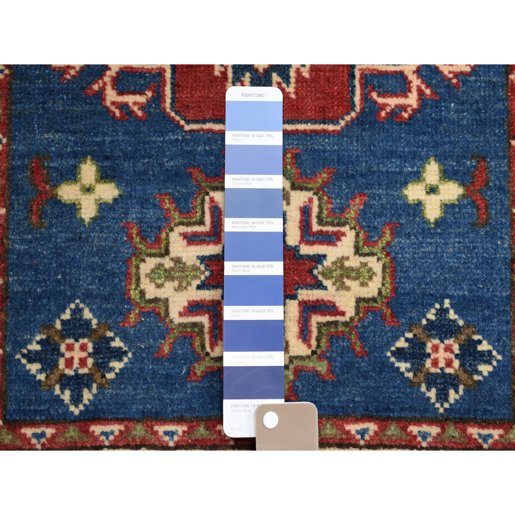 2-x2-9  Blue Geometric Design Kazak Pure Wool Hand-Knotted Oriental Rug 