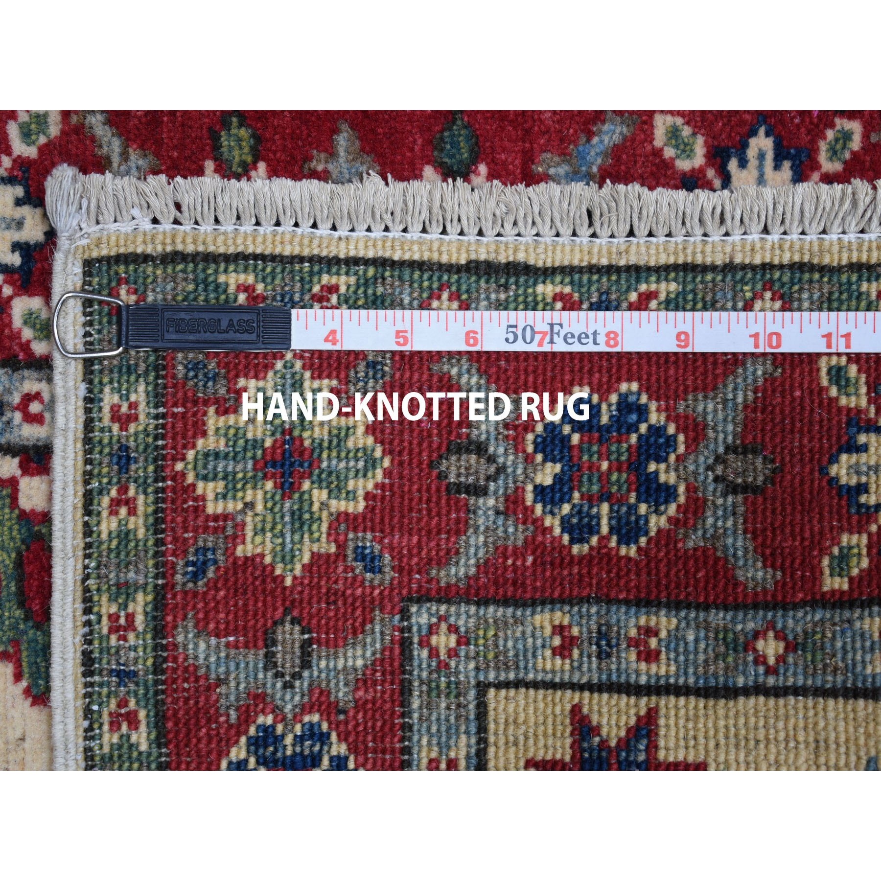 2-x2-9  Ivory Geometric Design Kazak Pure Wool Hand-Knotted Oriental Rug 