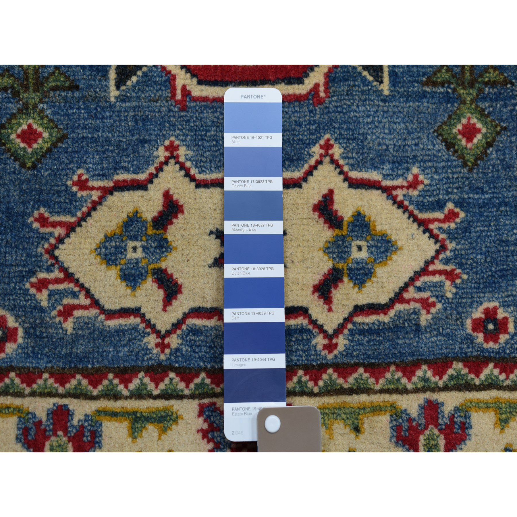 2-1 x3- Blue Geometric Design Kazak Pure Wool Hand-Knotted Oriental Rug 