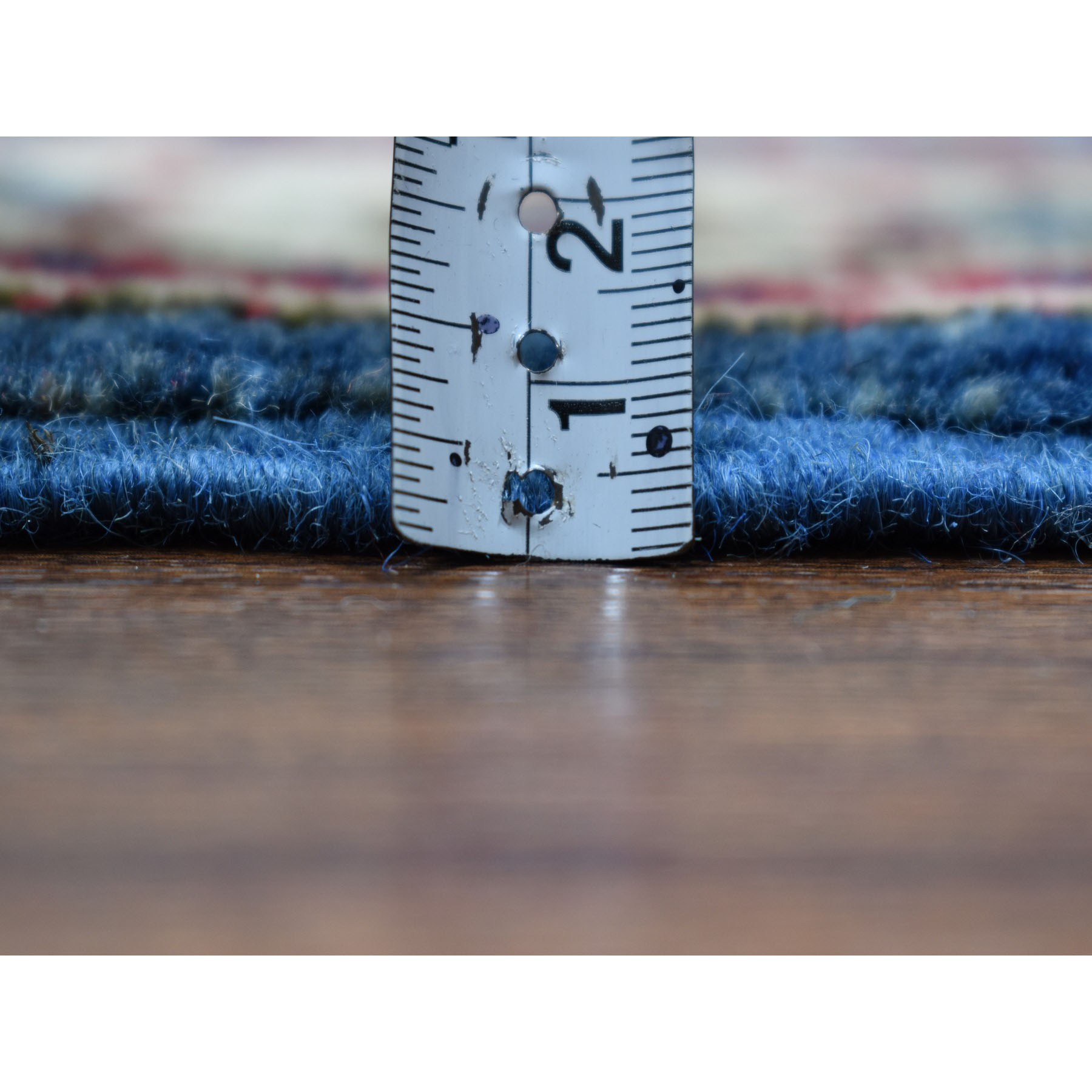 2-x3- Blue Geometric Design Kazak Pure Wool Hand-Knotted Oriental Rug 