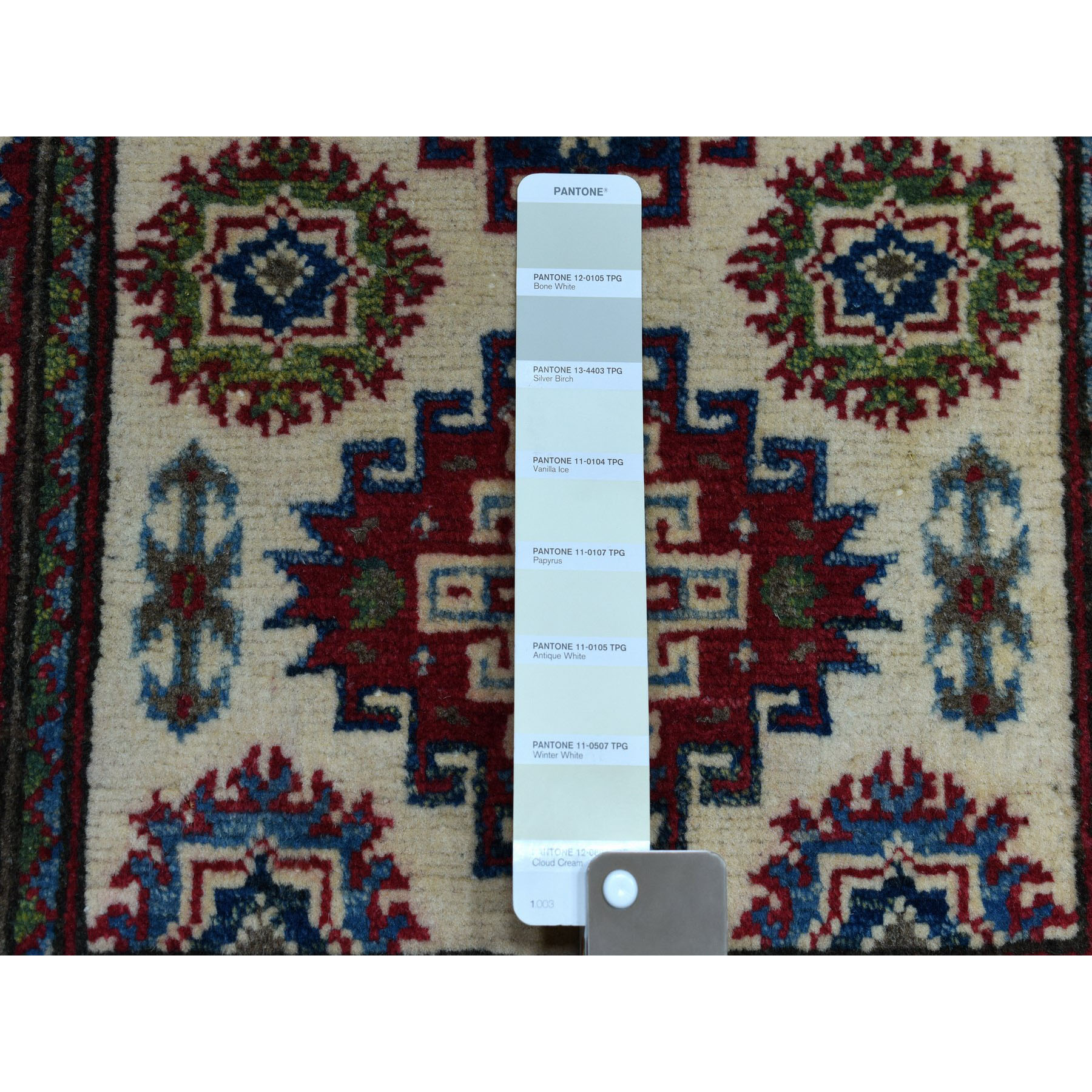 2-x2-10  Ivory Kazak Geometric Design Pure Wool Hand-Knotted Oriental Rug 