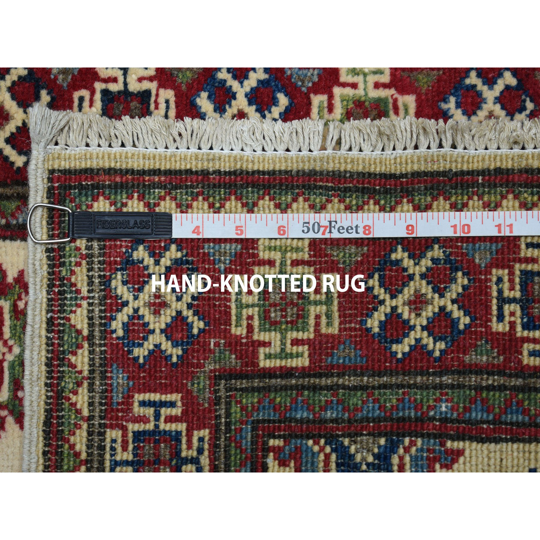 2-x2-10  Ivory Kazak Geometric Design Pure Wool Hand-Knotted Oriental Rug 