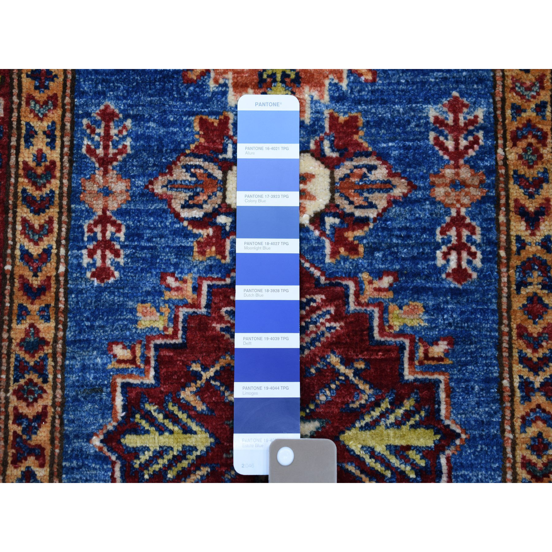 2-9 x4-2  Blue Super Kazak Pure Wool Geometric Design Hand-Knotted Oriental Rug 