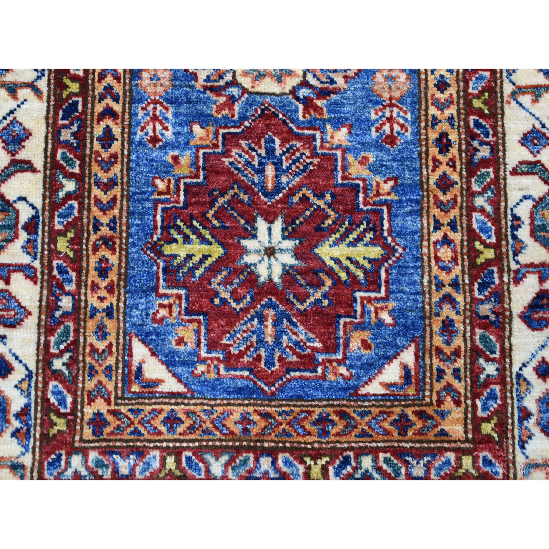 2-8 x4- Blue Super Kazak Pure Wool Geometric Design Hand-Knotted Oriental Rug 