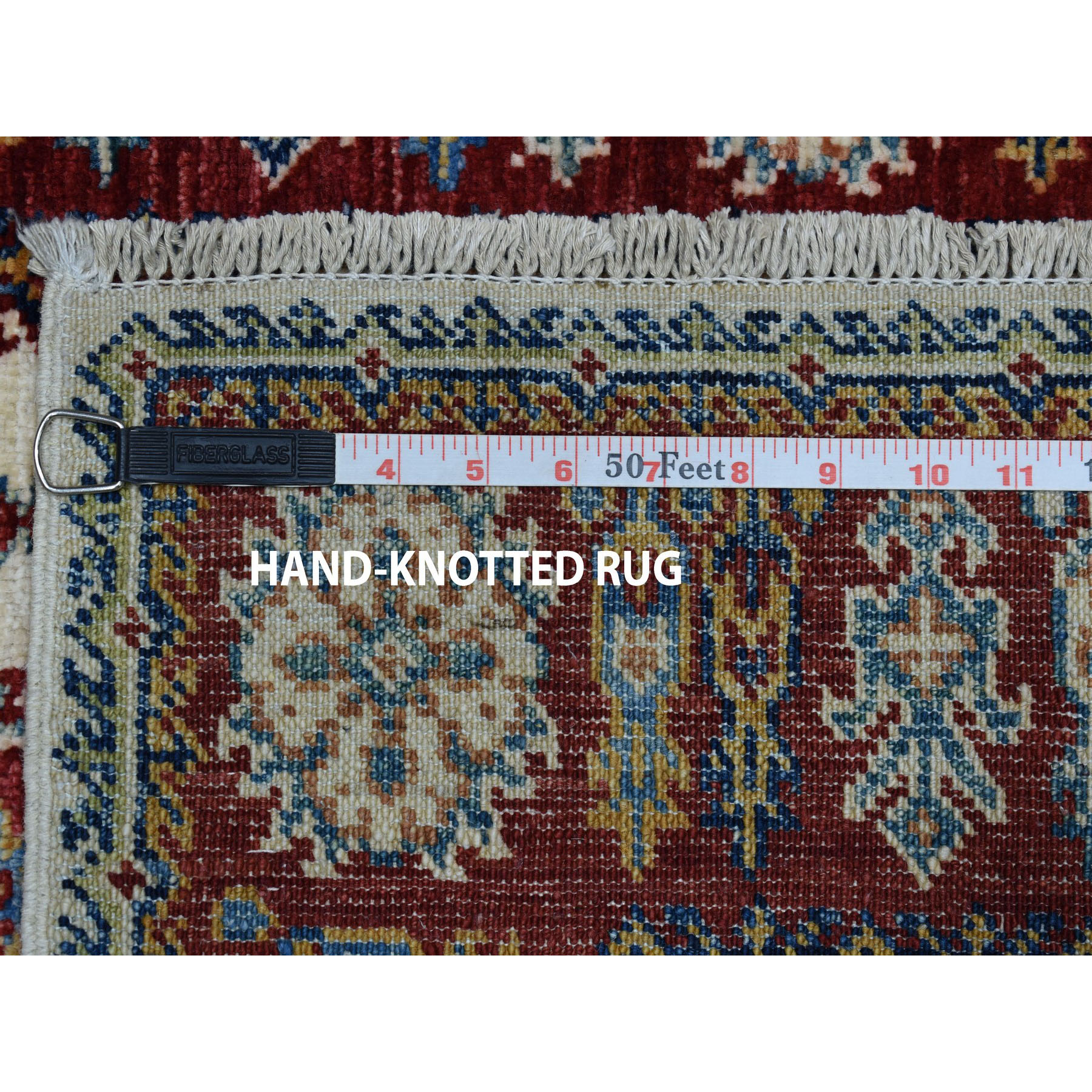 2-8 x4-7  Ivory Super Kazak Pure Wool Geometric Design Hand-Knotted Oriental Rug 