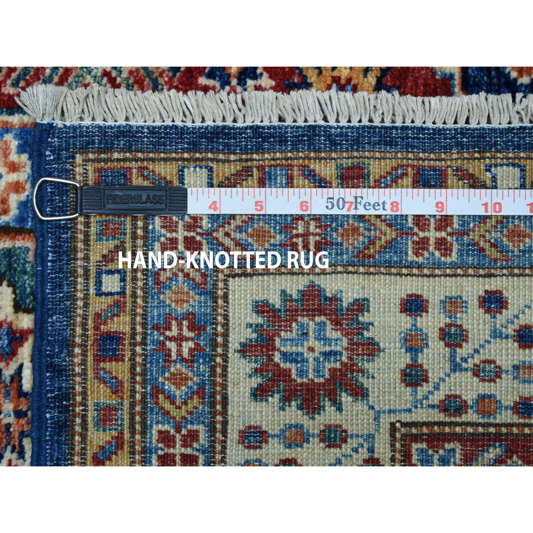 3-4 x5-2  Blue Super Kazak Geometric Design Pure Wool Hand-Knotted Oriental Rug 