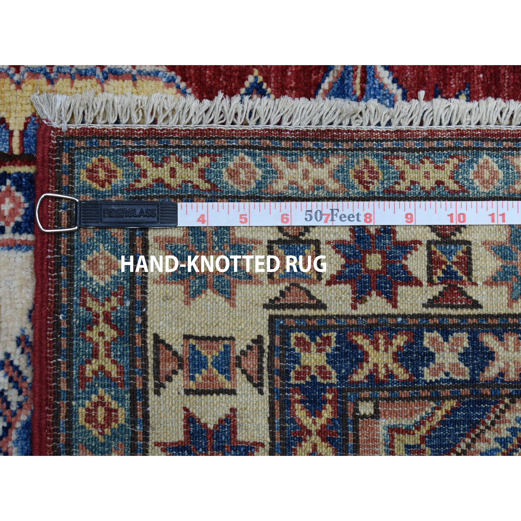 3-1 x4- Red Super Kazak Pure Wool Geometric Design Hand-Knotted Oriental Rug 