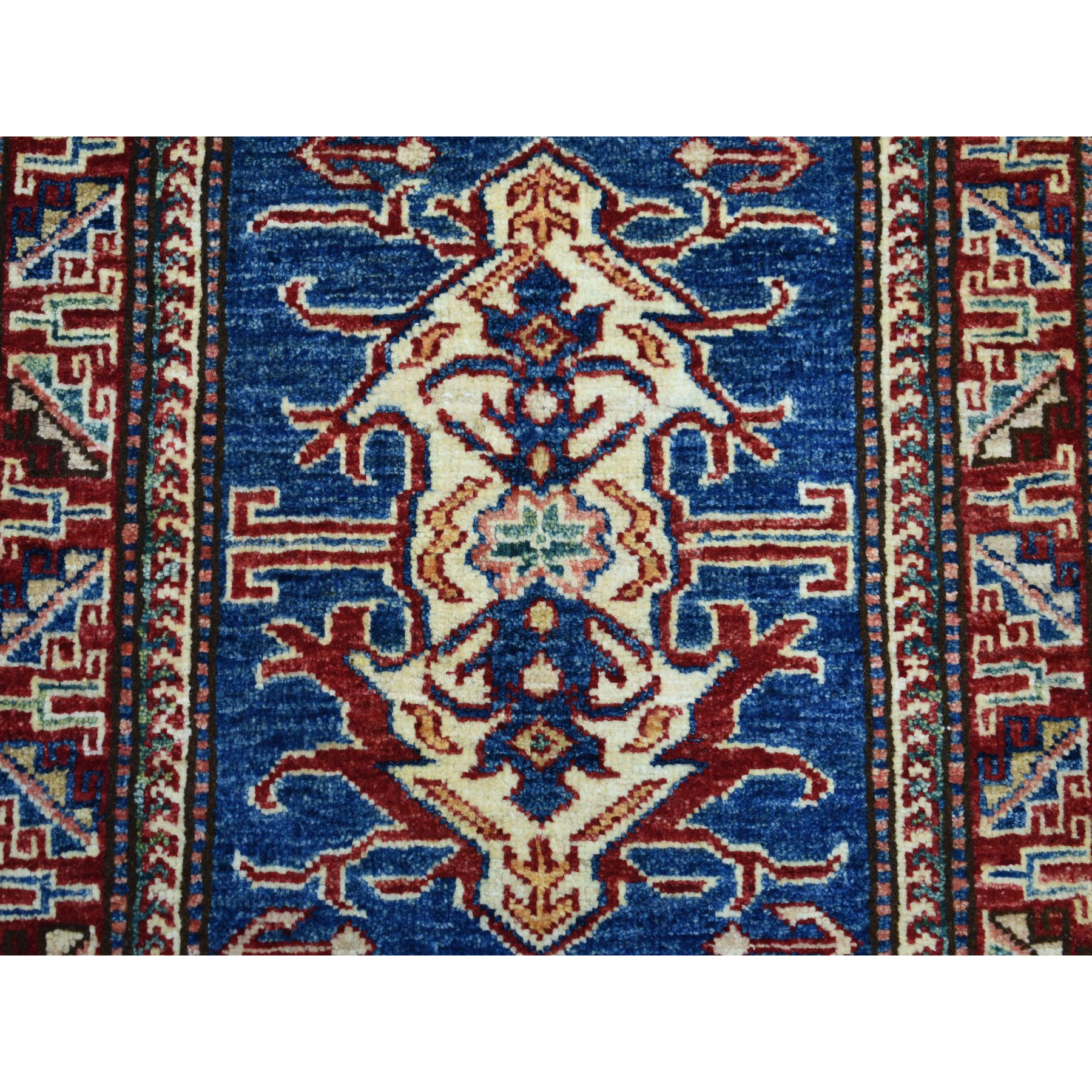 2-1 x2-9  Blue Super Kazak Pure Wool Geometric Design Hand-Knotted Oriental Rug 