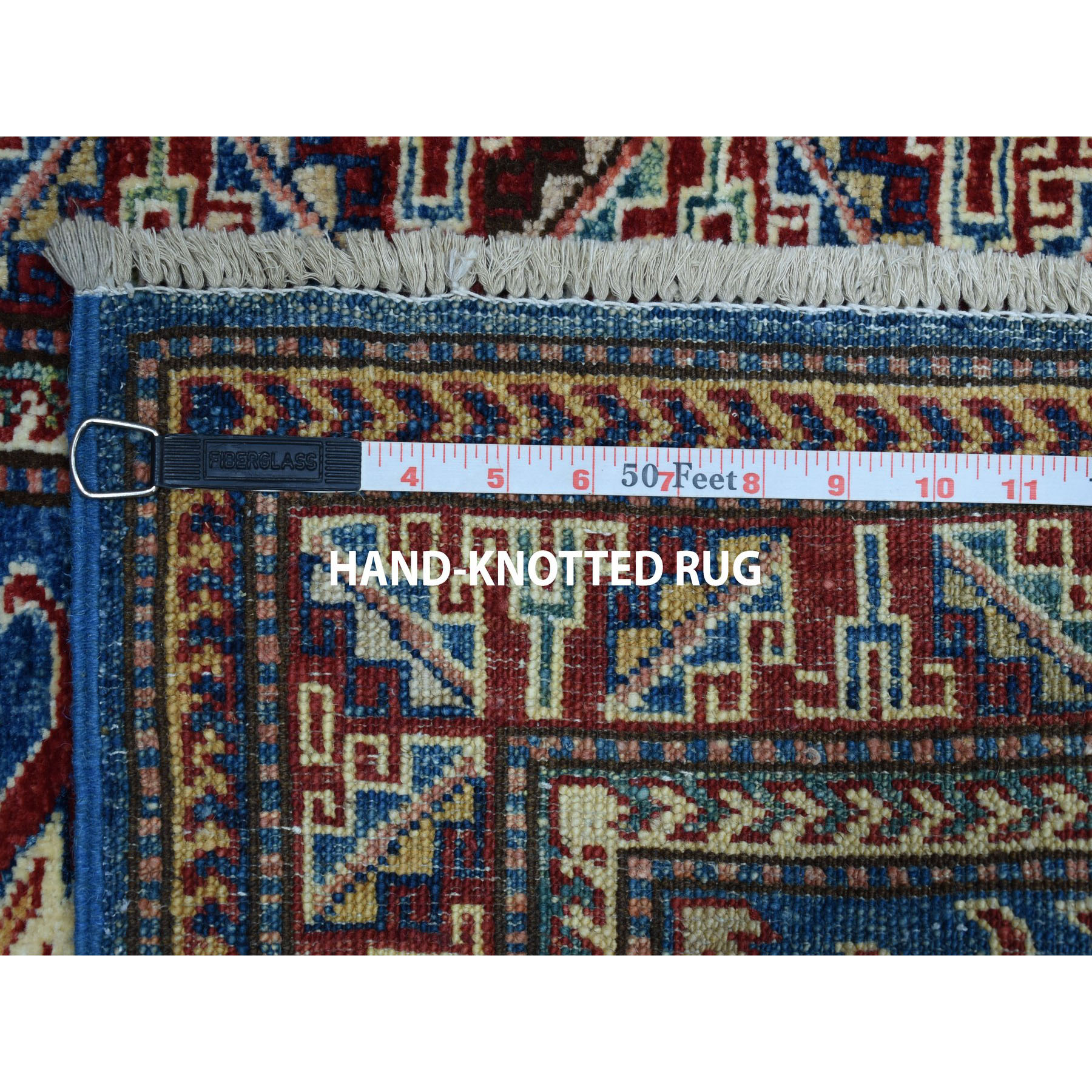 2-1 x2-9  Blue Super Kazak Pure Wool Geometric Design Hand-Knotted Oriental Rug 