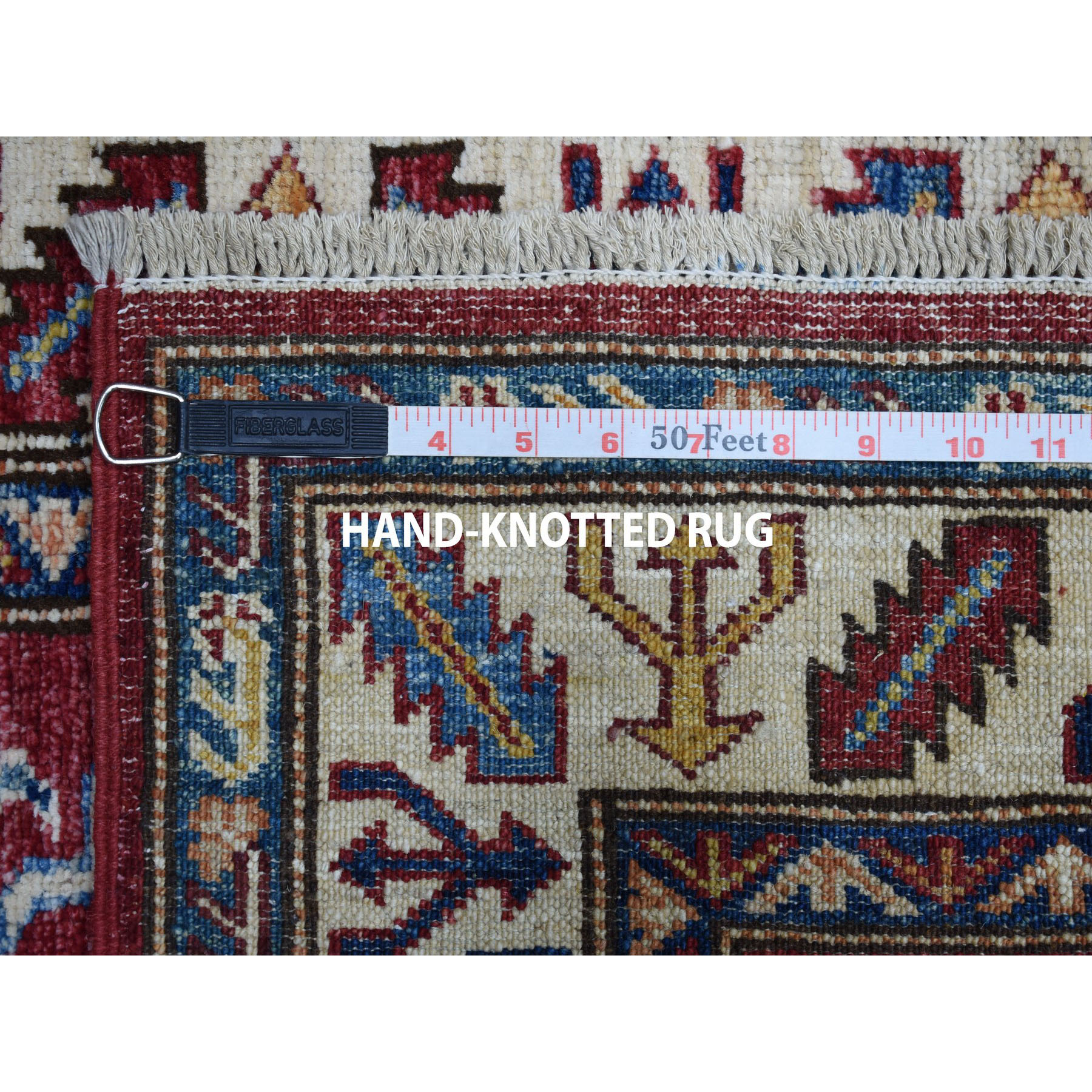 2-2 x3-2  Red Super Kazak Pure Wool Geometric Design Hand-Knotted Oriental Rug 