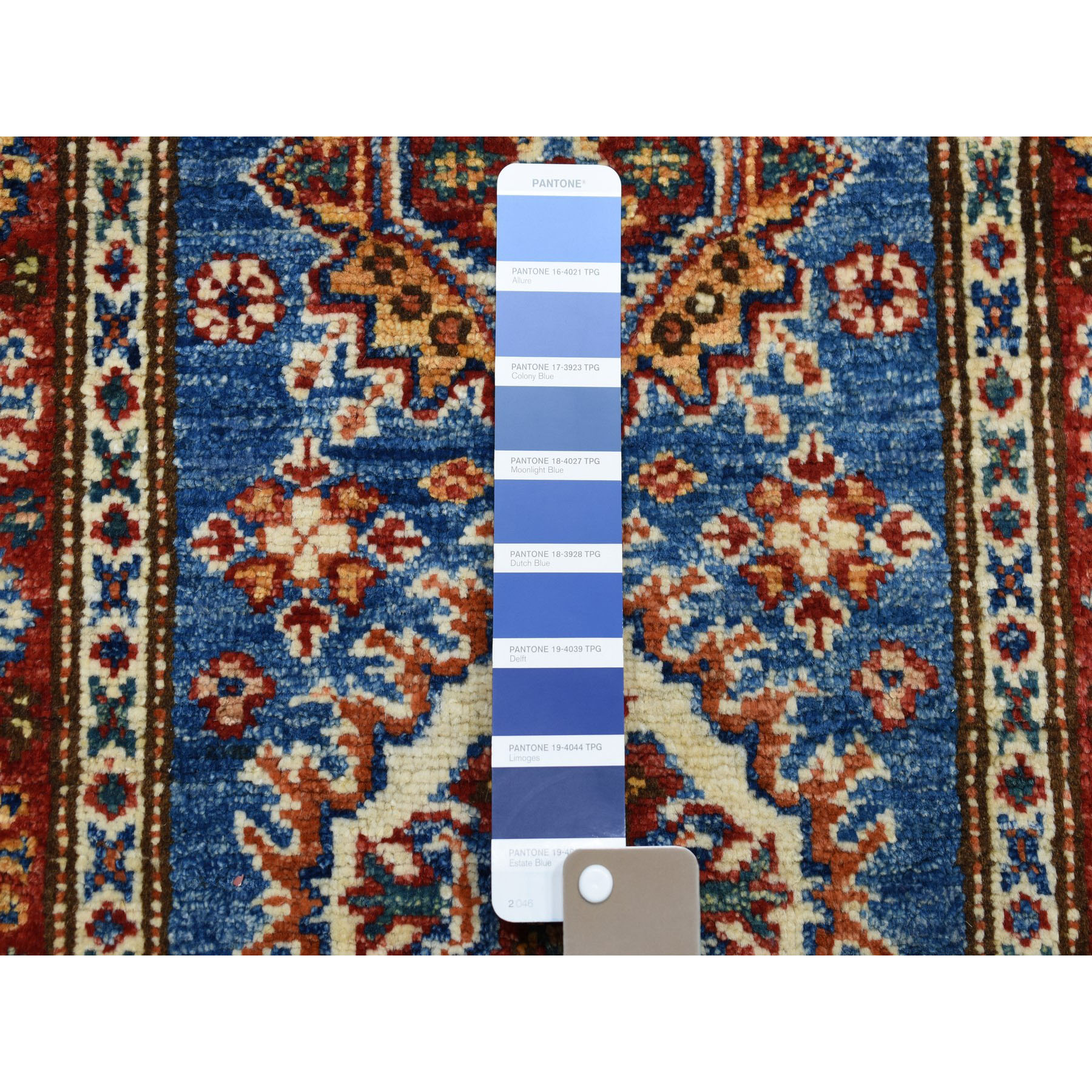 1-10 x3-2  Blue Super Kazak Pure Wool Geometric Design Hand-Knotted Oriental Rug 