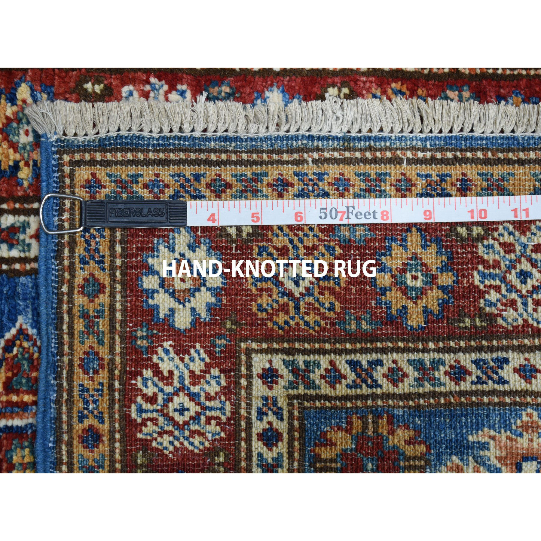 1-10 x3-2  Blue Super Kazak Pure Wool Geometric Design Hand-Knotted Oriental Rug 