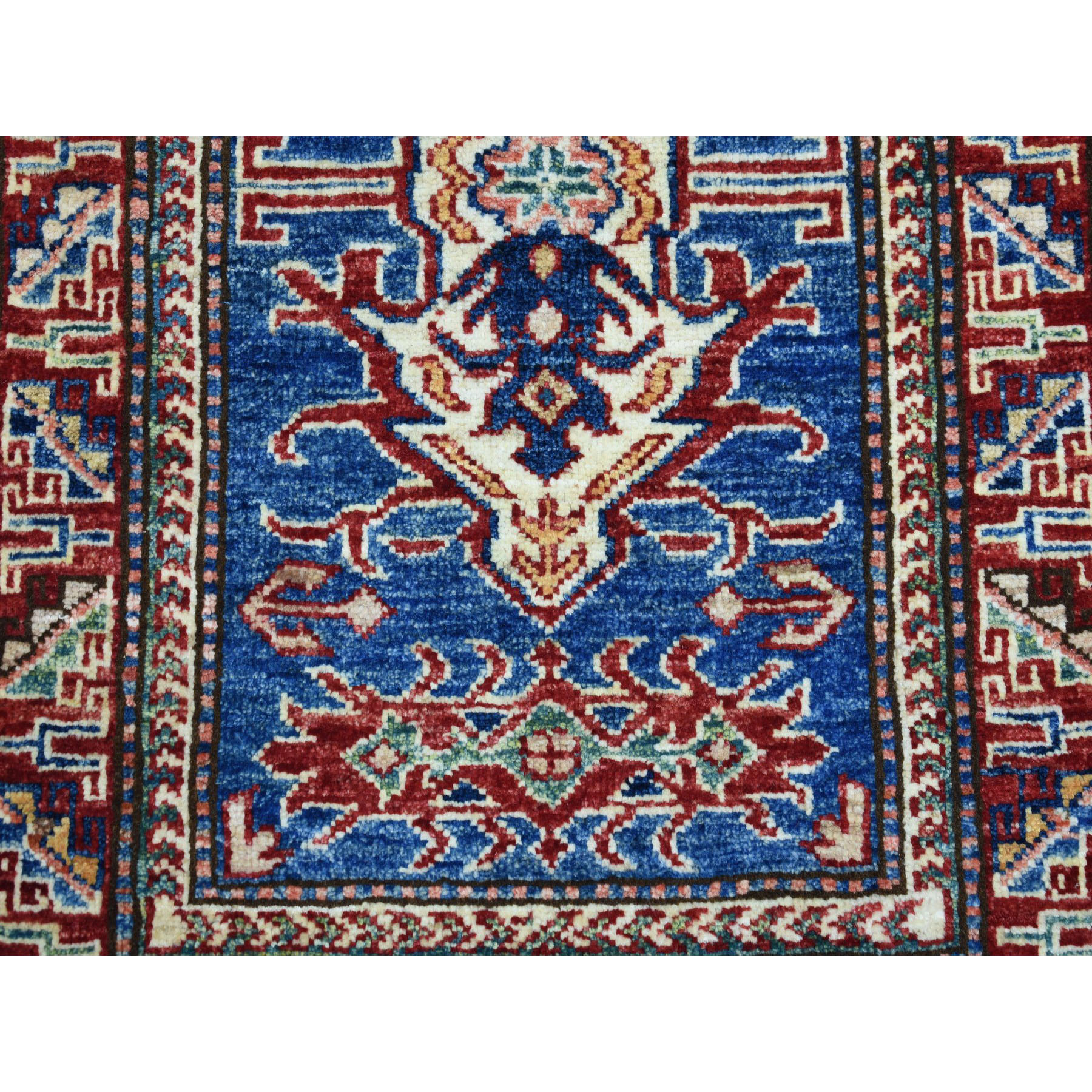 2-x2-10  Blue Super Kazak Pure Wool Geometric Design Hand-Knotted Oriental Rug 