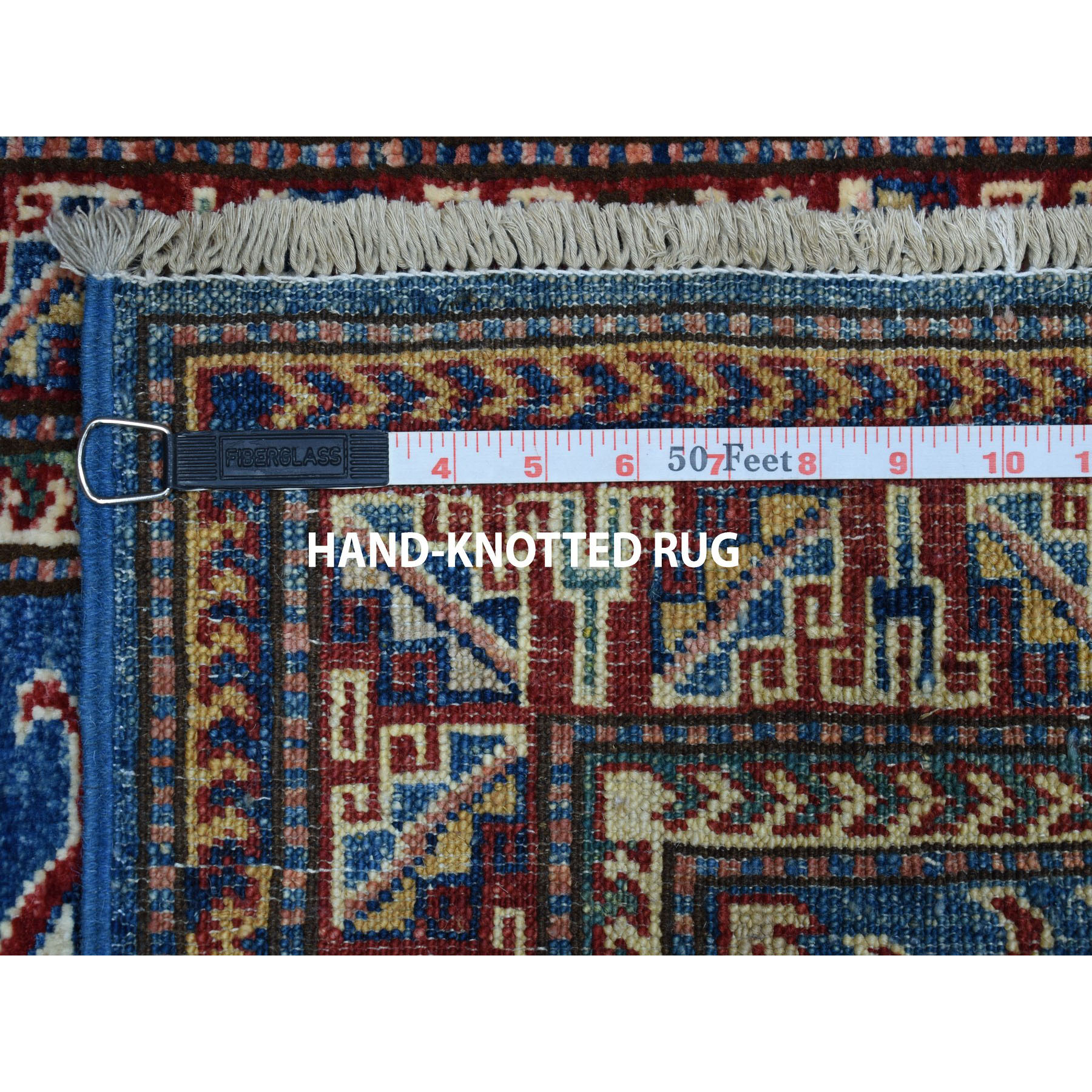 2-x2-10  Blue Super Kazak Pure Wool Geometric Design Hand-Knotted Oriental Rug 