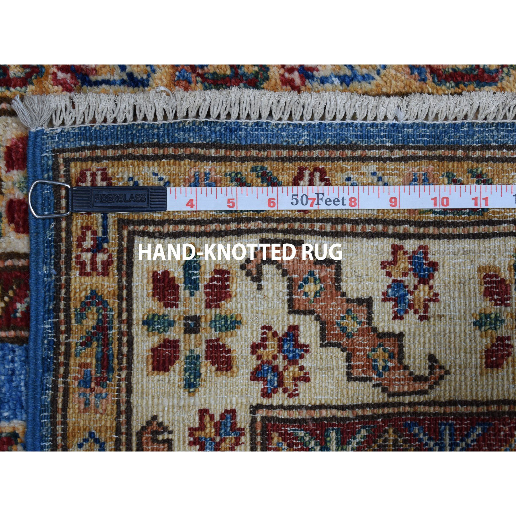 2-x3-6  Blue Super Kazak Pure Wool Geometric Design Hand-Knotted Oriental Rug 
