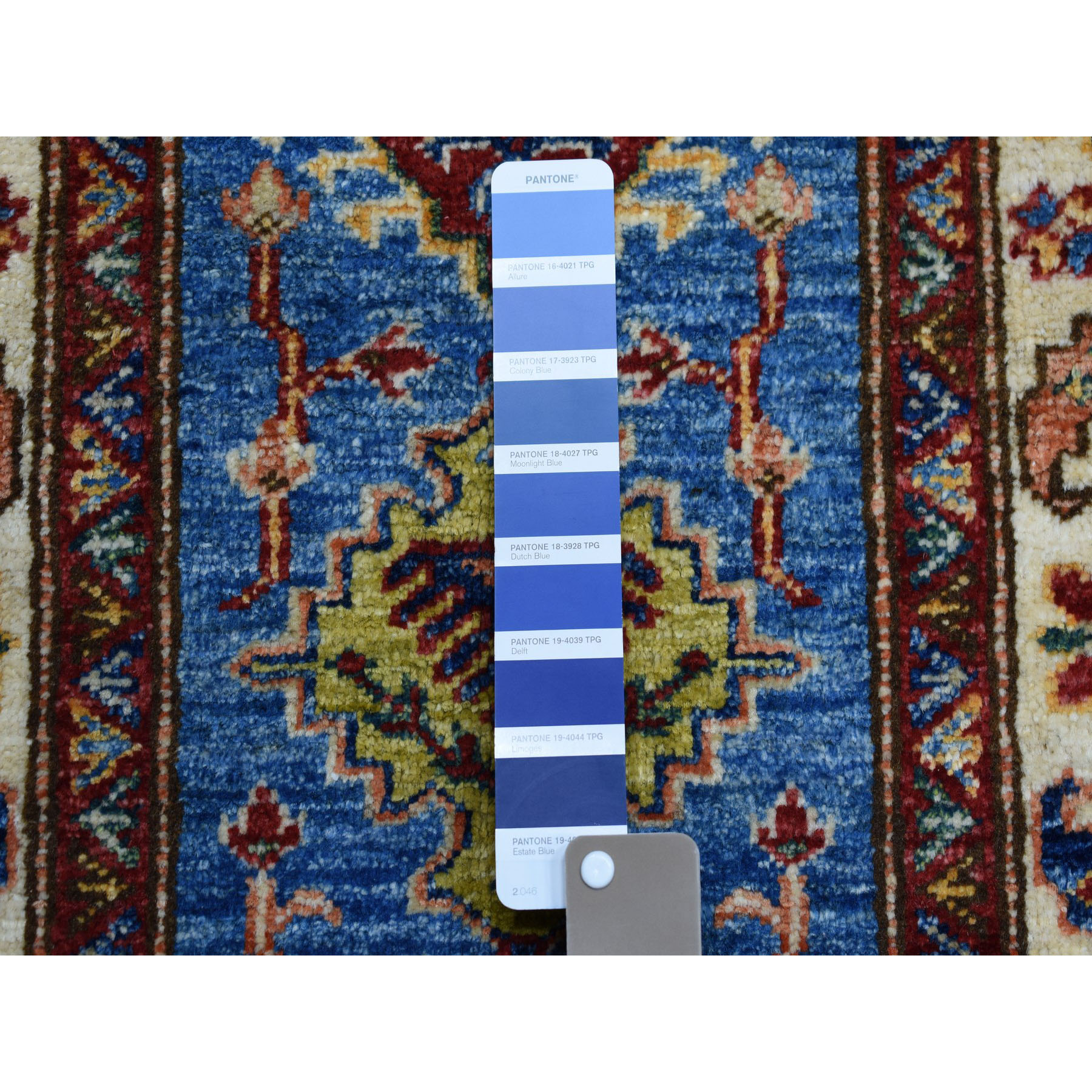 2-x3- Blue Super Kazak Pure Wool Geometric Design Hand-Knotted Oriental Rug 