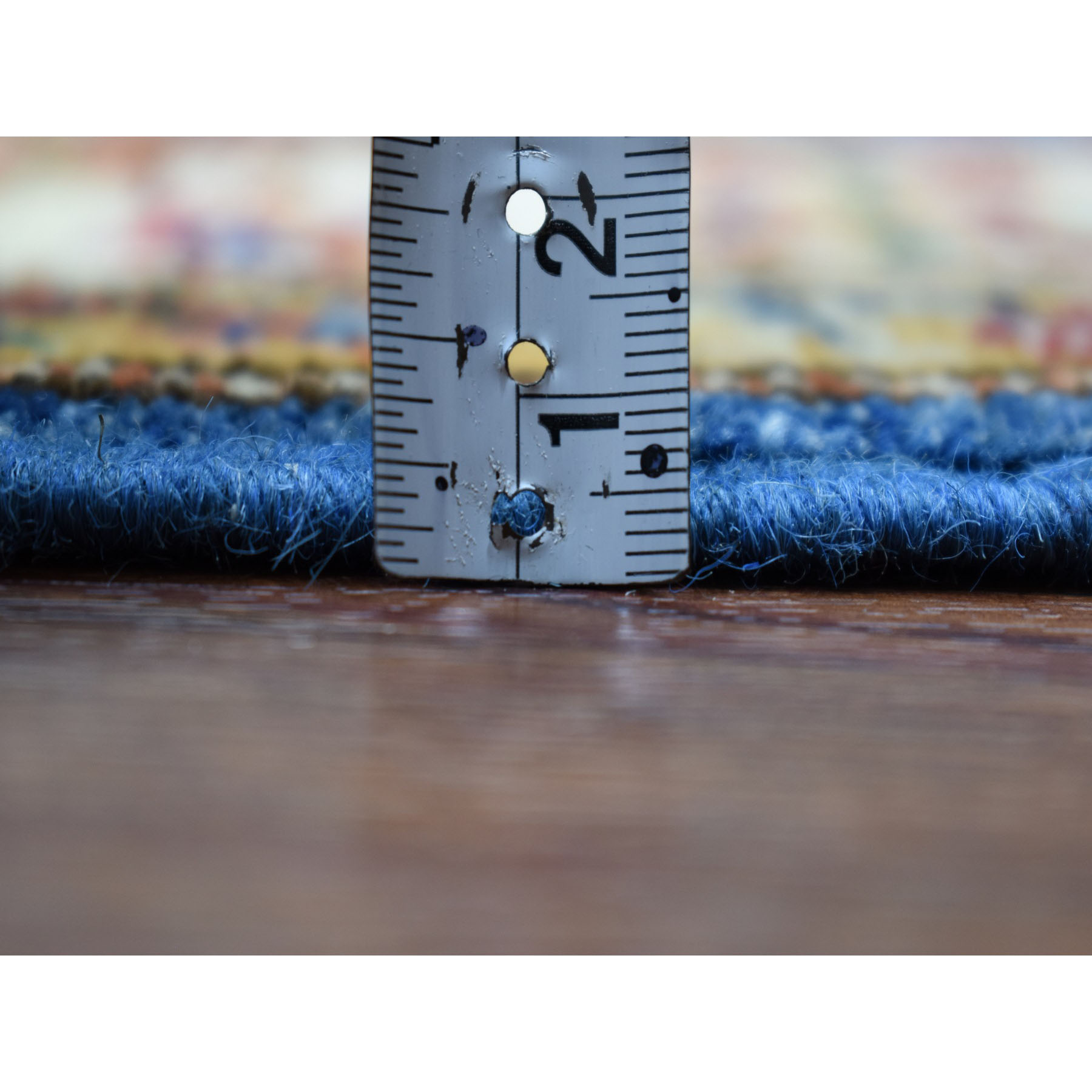 2-x3- Blue Super Kazak Pure Wool Geometric Design Hand-Knotted Oriental Rug 