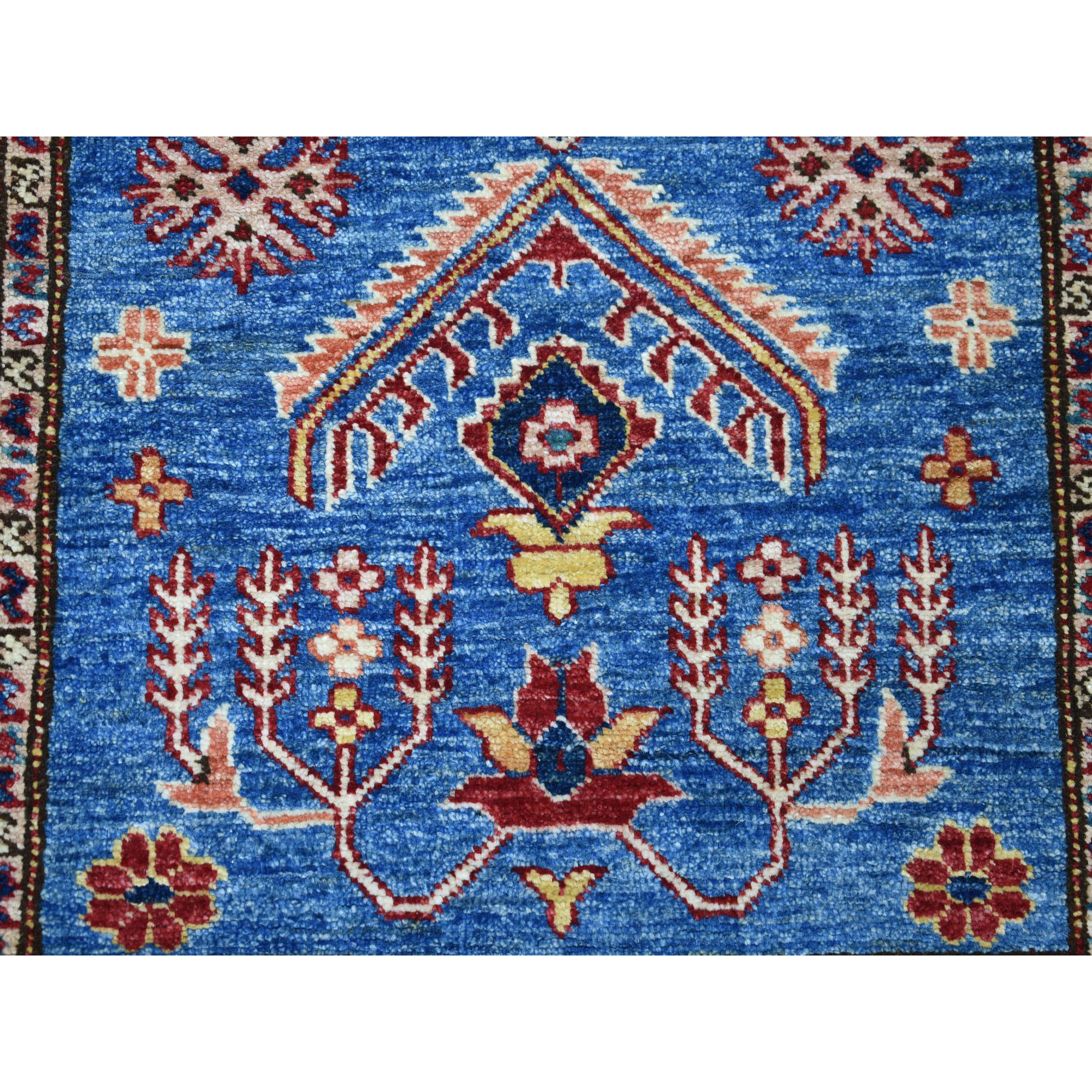 3-3 x4-10  Blue Super Kazak Pure Wool Geometric Design Hand-Knotted Oriental Rug 