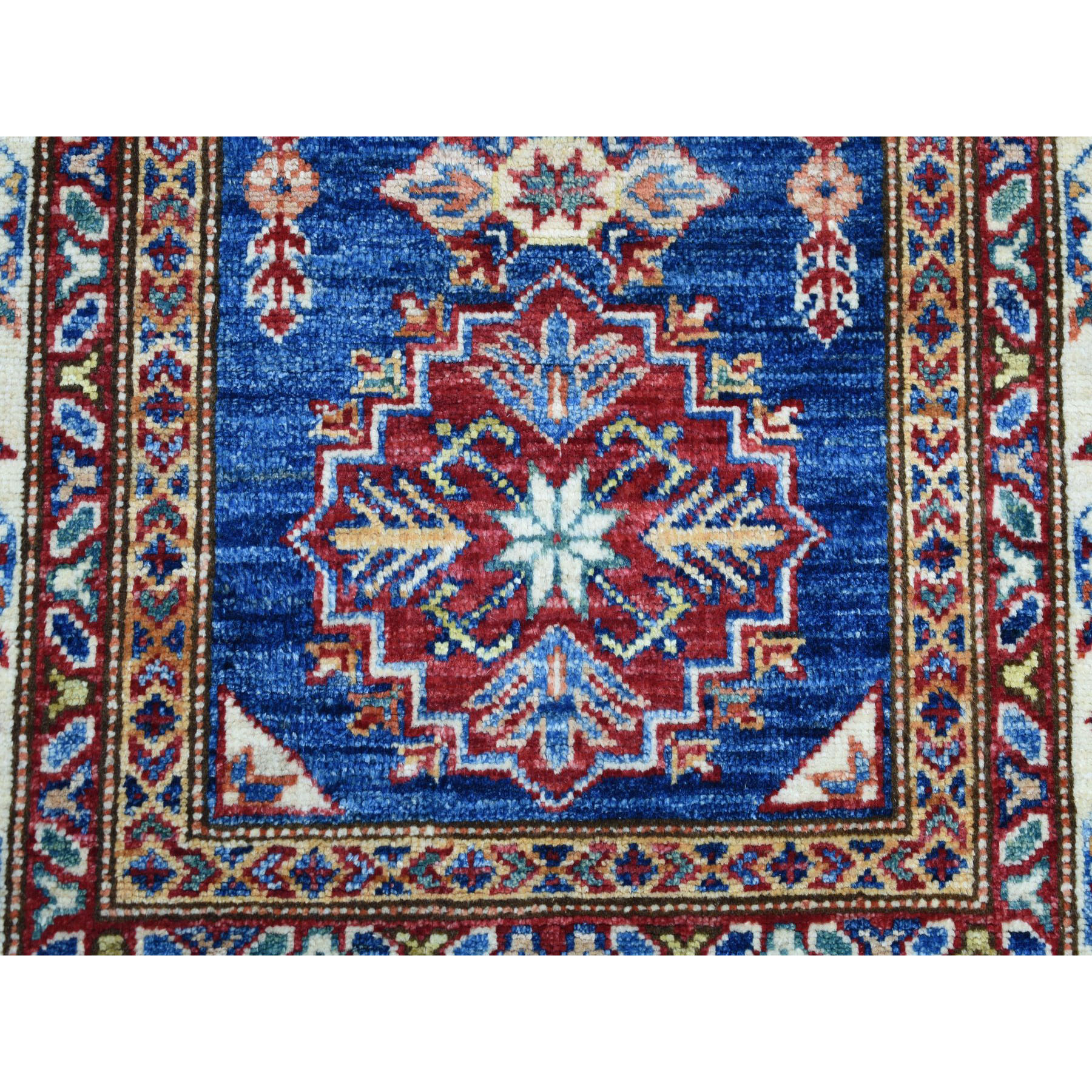 3-x4- Blue Super Kazak Pure Wool Geometric Design Hand-Knotted Oriental Rug 
